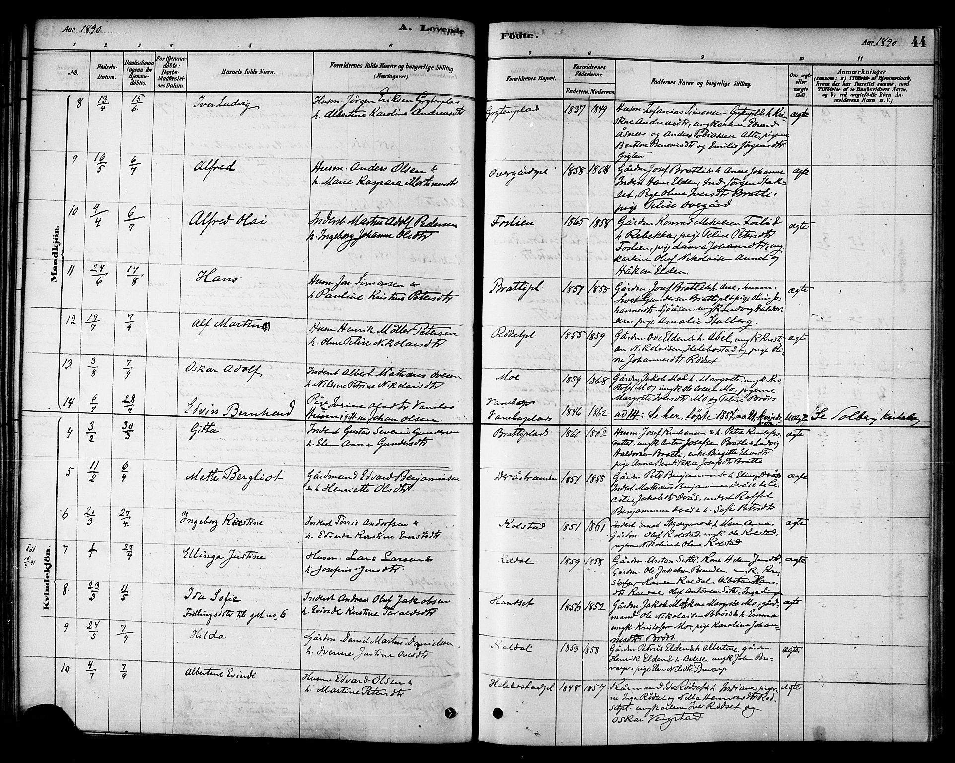 Ministerialprotokoller, klokkerbøker og fødselsregistre - Nord-Trøndelag, SAT/A-1458/742/L0408: Parish register (official) no. 742A01, 1878-1890, p. 44