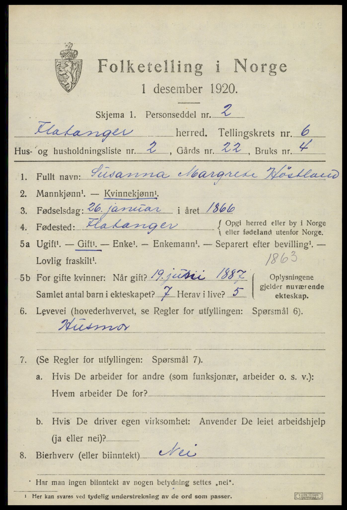 SAT, 1920 census for Flatanger, 1920, p. 2806