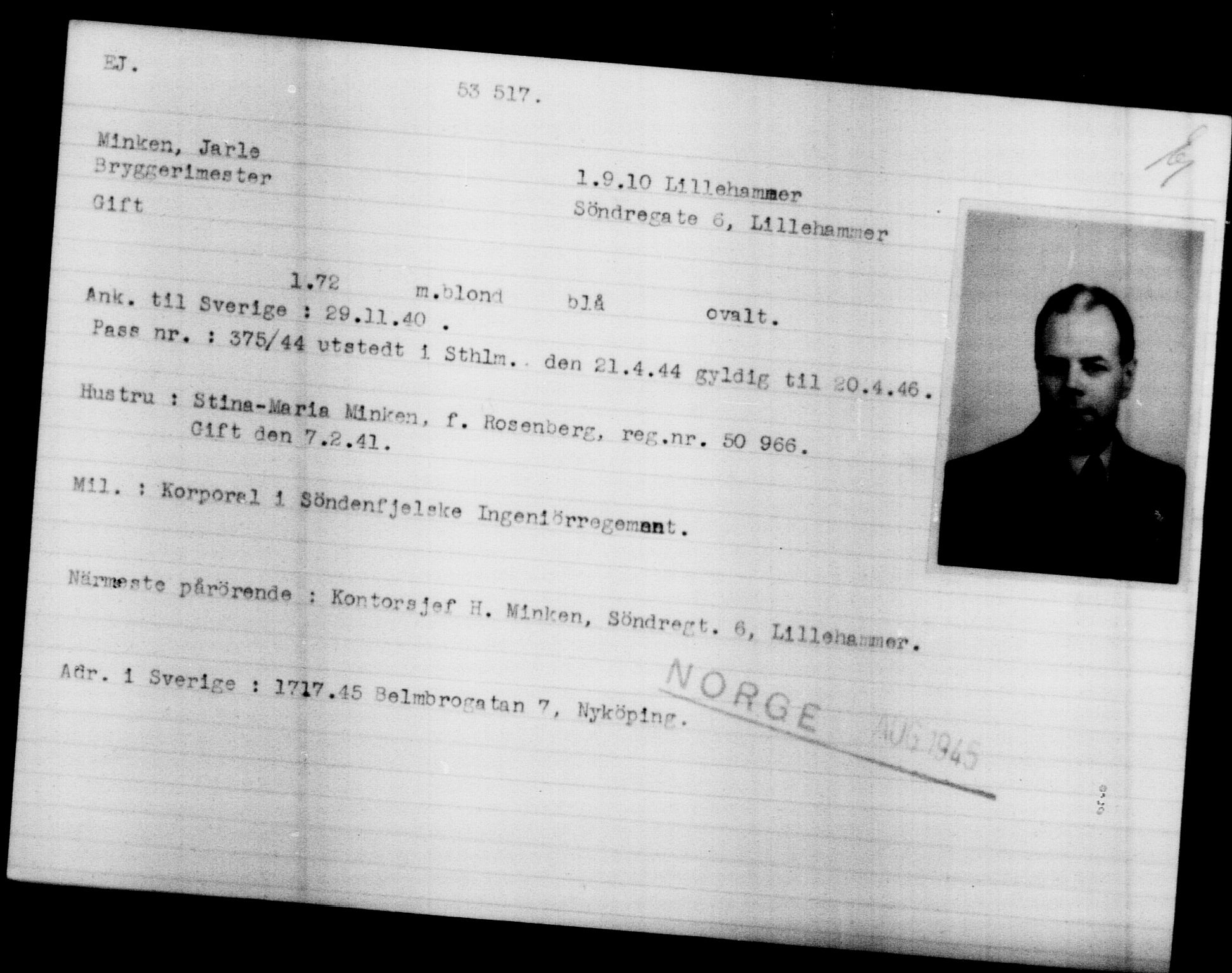 Utenriksstasjonene, Legasjonen i Stockholm, Flyktningkontoret, AV/RA-S-6753/V/Va/L0019: Kjesäterkartoteket, flyktninger med registreringsnr. 49600-55060, 1940-1945, p. 2980