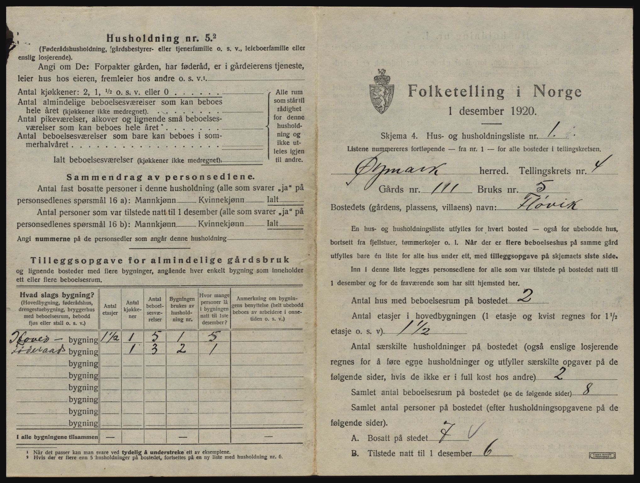 SAO, 1920 census for Øymark, 1920, p. 407