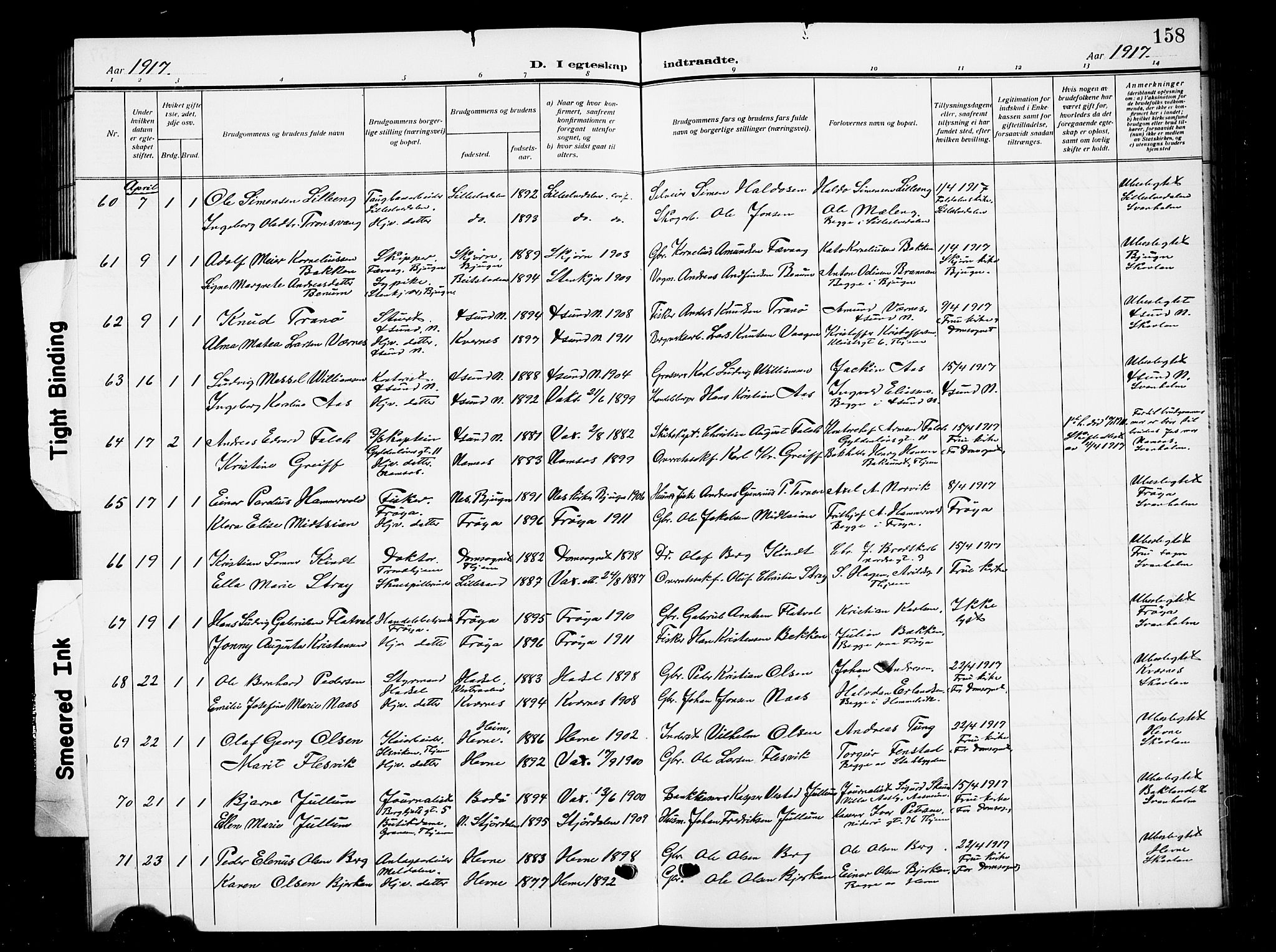 Ministerialprotokoller, klokkerbøker og fødselsregistre - Sør-Trøndelag, SAT/A-1456/601/L0097: Parish register (copy) no. 601C15, 1911-1921, p. 158