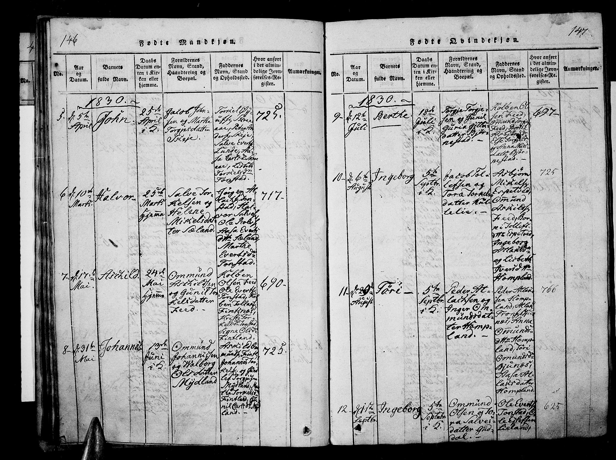 Sirdal sokneprestkontor, AV/SAK-1111-0036/F/Fa/Fab/L0001: Parish register (official) no. A 1, 1815-1834, p. 146-147