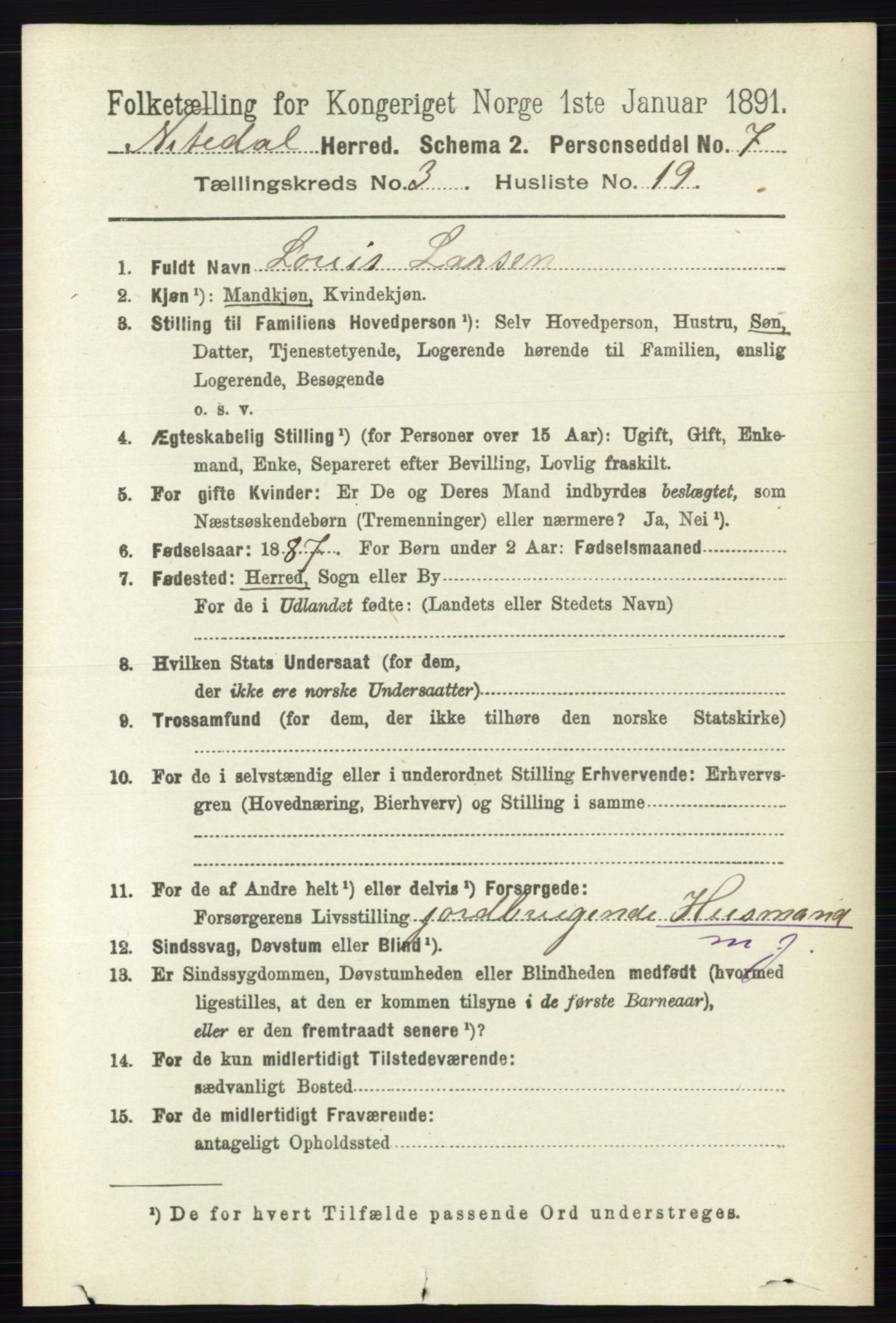 RA, 1891 census for 0233 Nittedal, 1891, p. 1311