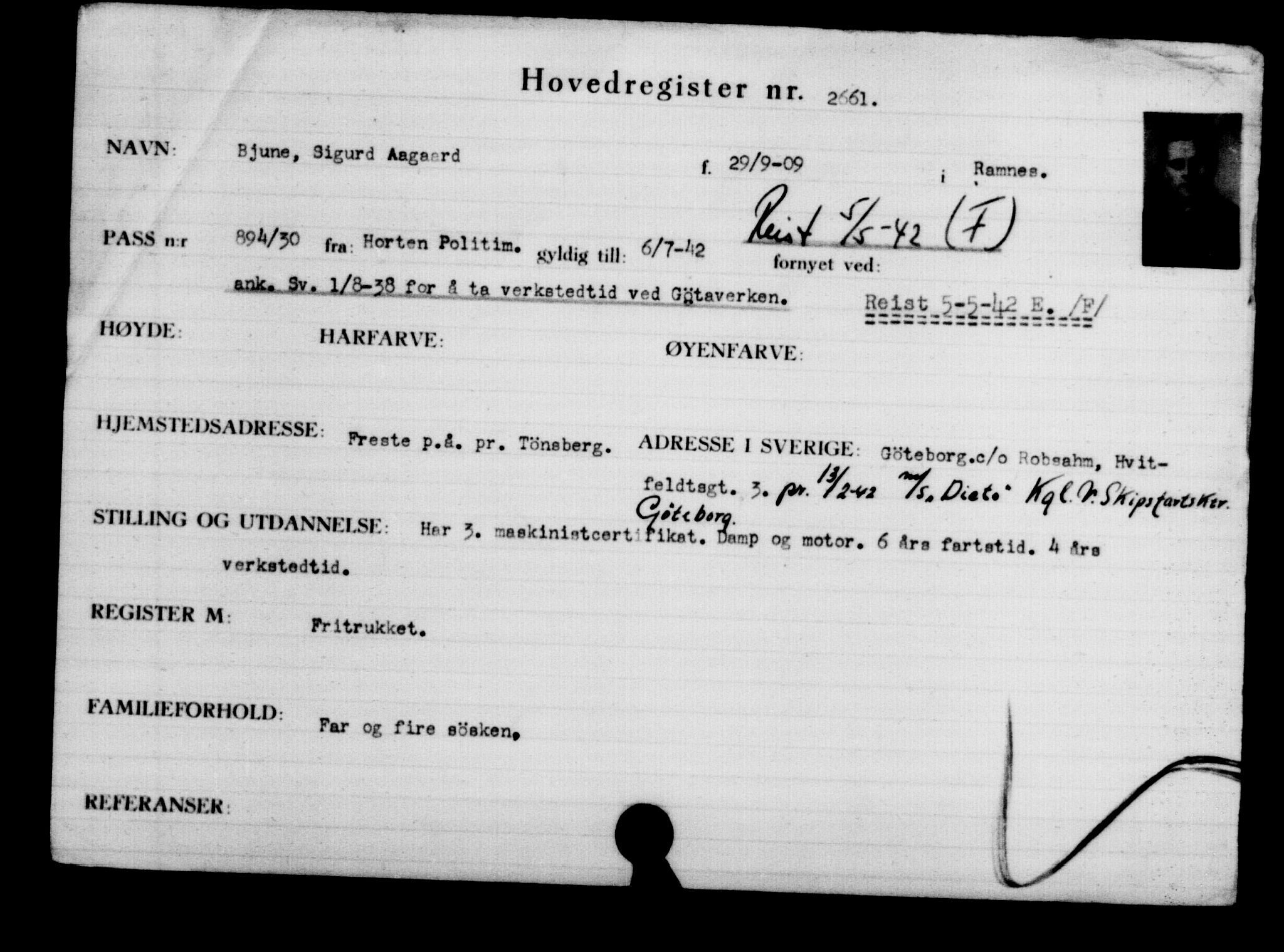 Utenriksstasjonene, Legasjonen i Stockholm, Flyktningkontoret, AV/RA-S-6753/V/Va/L0003: Kjesäterkartoteket, flyktninger med registreringsnr. 2001-3495, 1940-1945, p. 1028