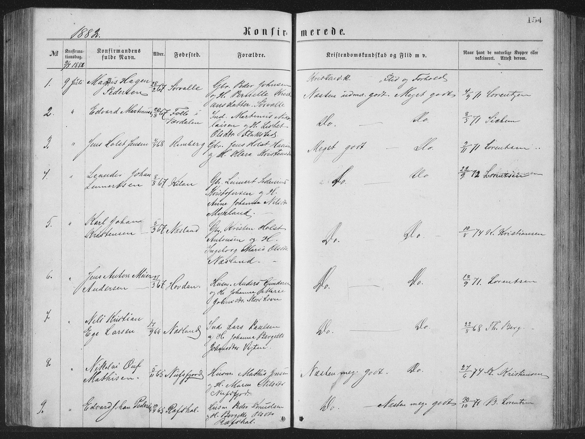Ministerialprotokoller, klokkerbøker og fødselsregistre - Nordland, SAT/A-1459/885/L1213: Parish register (copy) no. 885C02, 1874-1892, p. 154