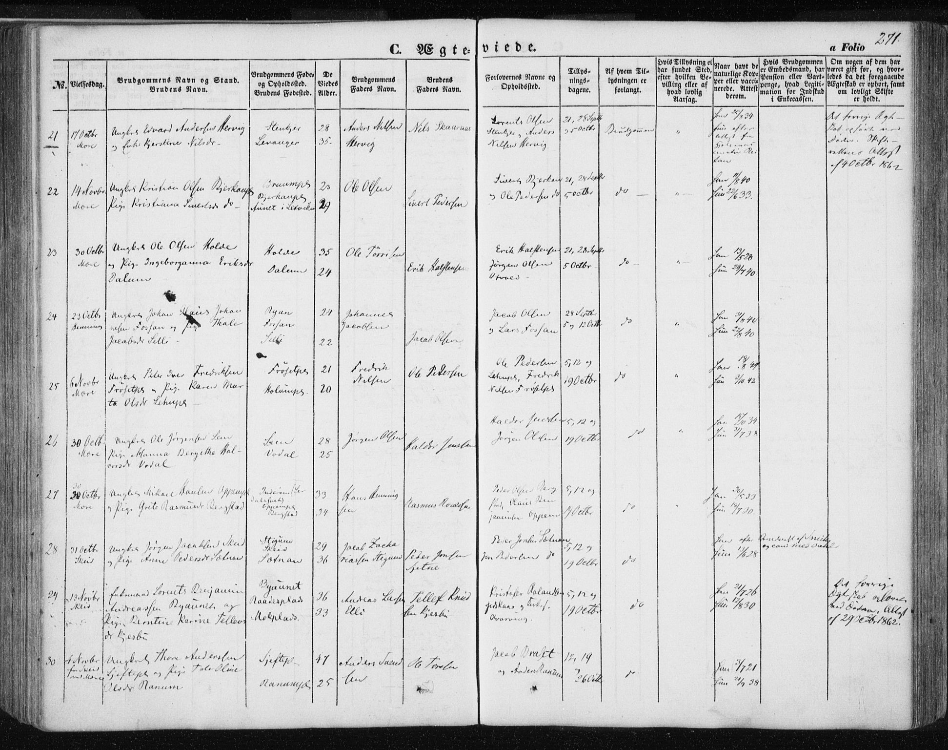 Ministerialprotokoller, klokkerbøker og fødselsregistre - Nord-Trøndelag, AV/SAT-A-1458/735/L0342: Parish register (official) no. 735A07 /1, 1849-1862, p. 271