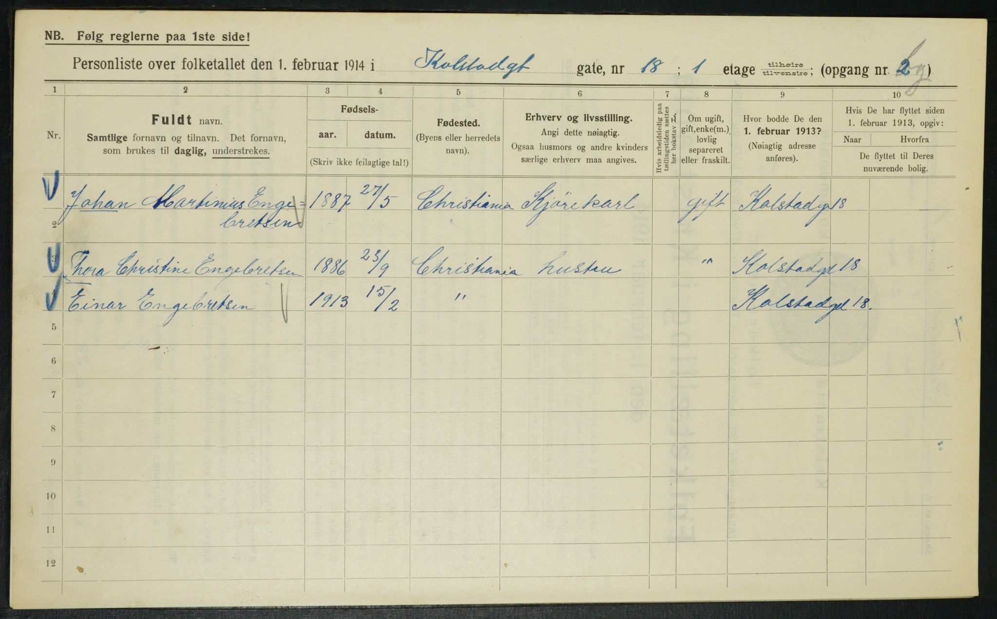 OBA, Municipal Census 1914 for Kristiania, 1914, p. 52370