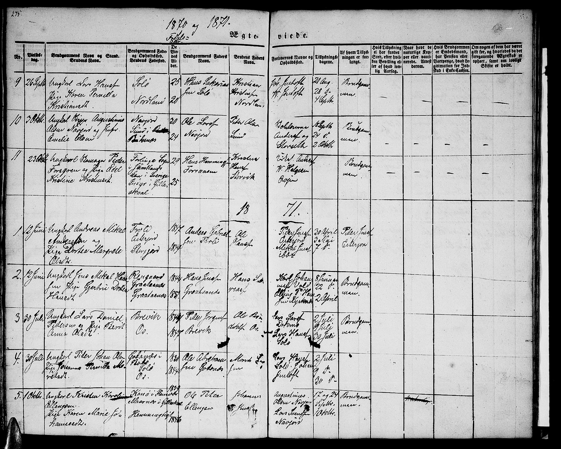 Ministerialprotokoller, klokkerbøker og fødselsregistre - Nordland, AV/SAT-A-1459/846/L0652: Parish register (copy) no. 846C02, 1841-1871, p. 275