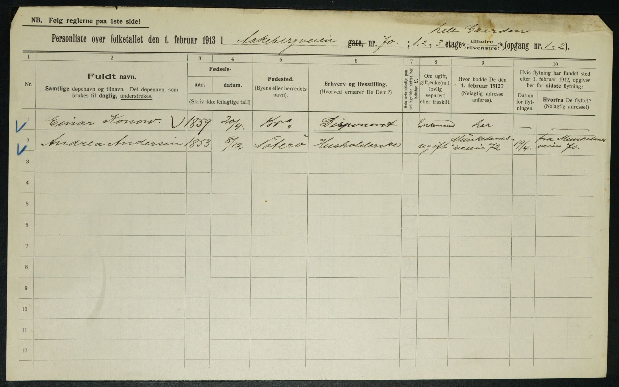 OBA, Municipal Census 1913 for Kristiania, 1913, p. 130837