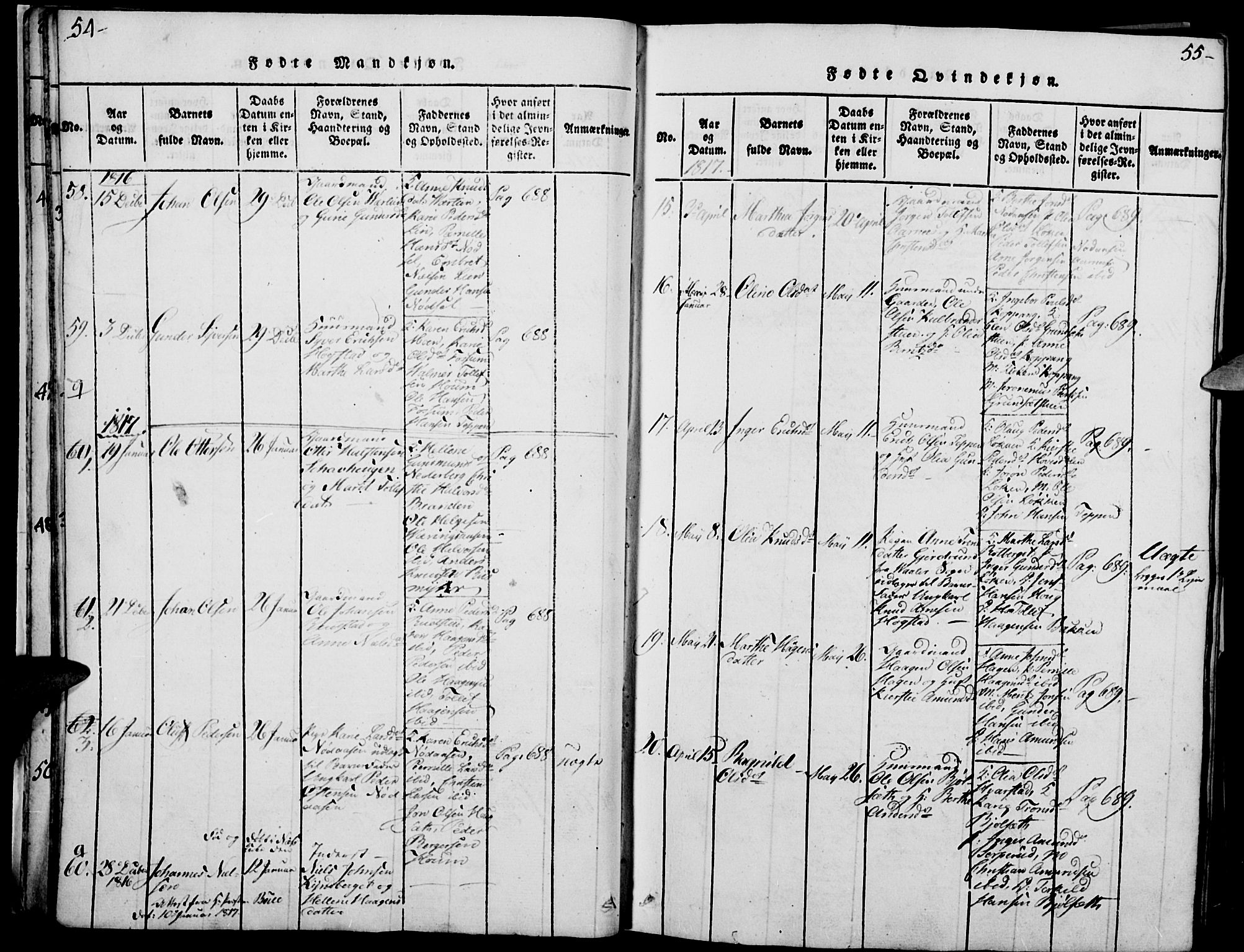 Elverum prestekontor, SAH/PREST-044/H/Ha/Haa/L0007: Parish register (official) no. 7, 1815-1830, p. 54-55