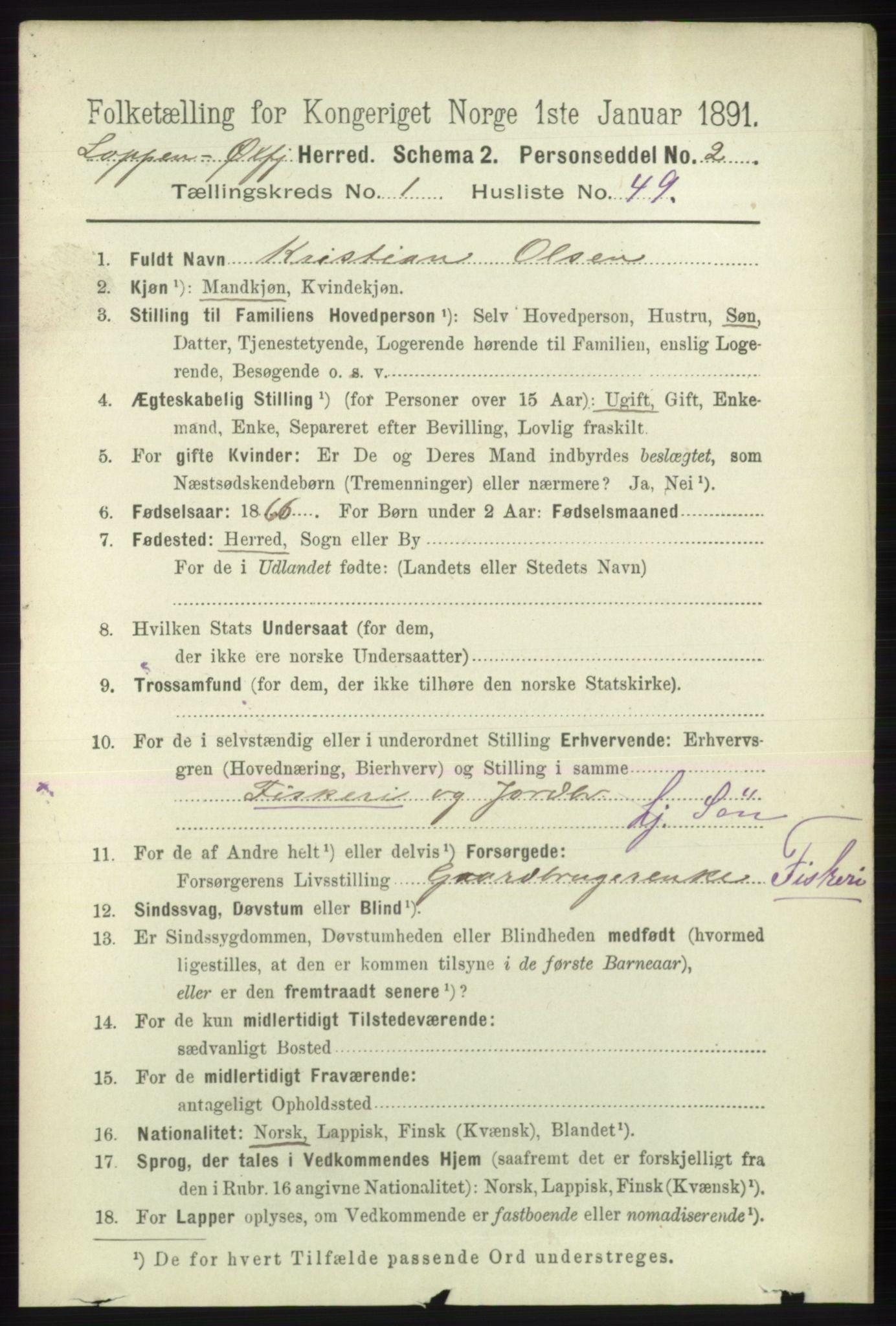 RA, 1891 census for 2014 Loppa, 1891, p. 321