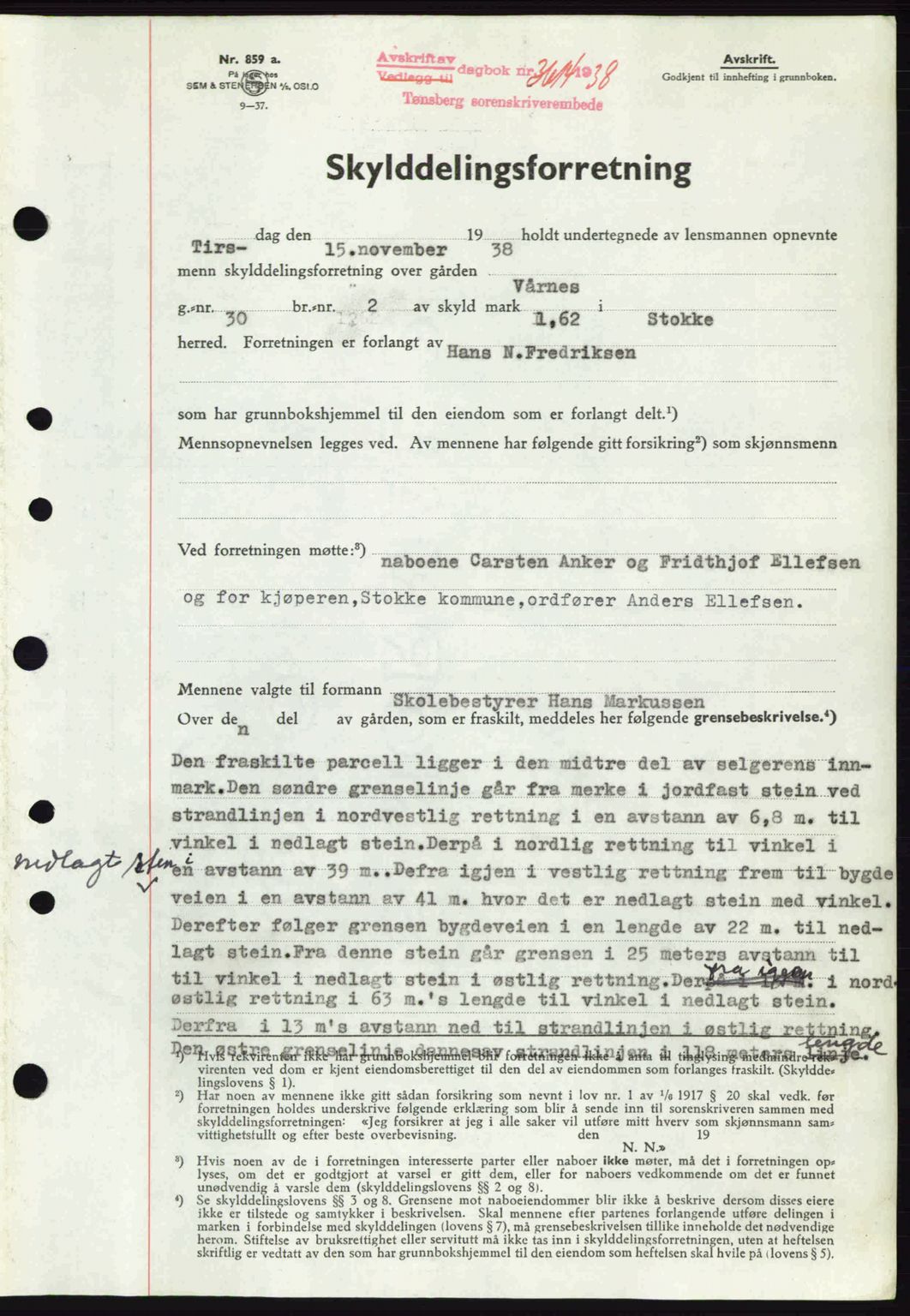 Jarlsberg sorenskriveri, SAKO/A-131/G/Ga/Gaa/L0006: Mortgage book no. A-6, 1938-1939, Diary no: : 3614/1938