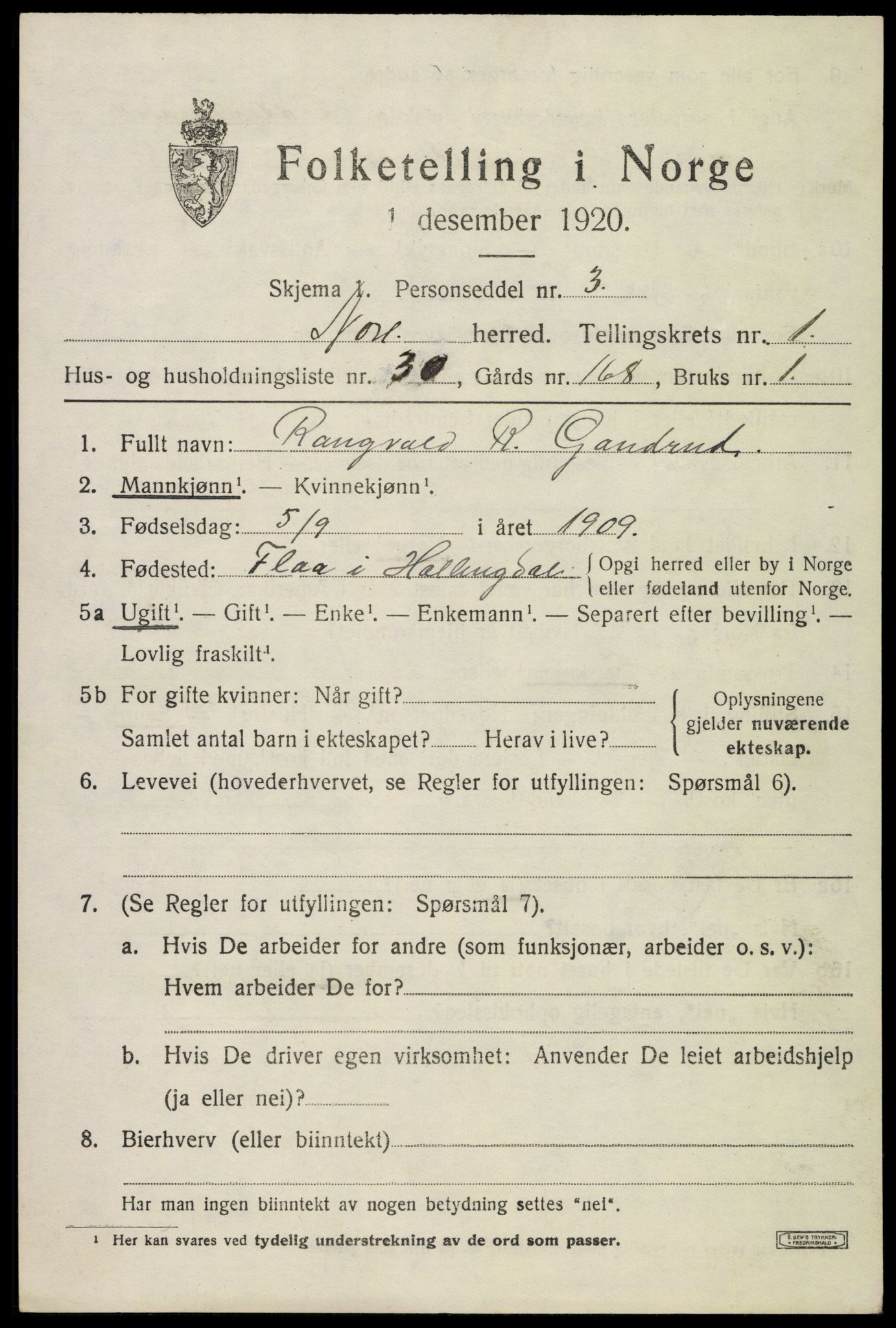 SAKO, 1920 census for Nore, 1920, p. 1042