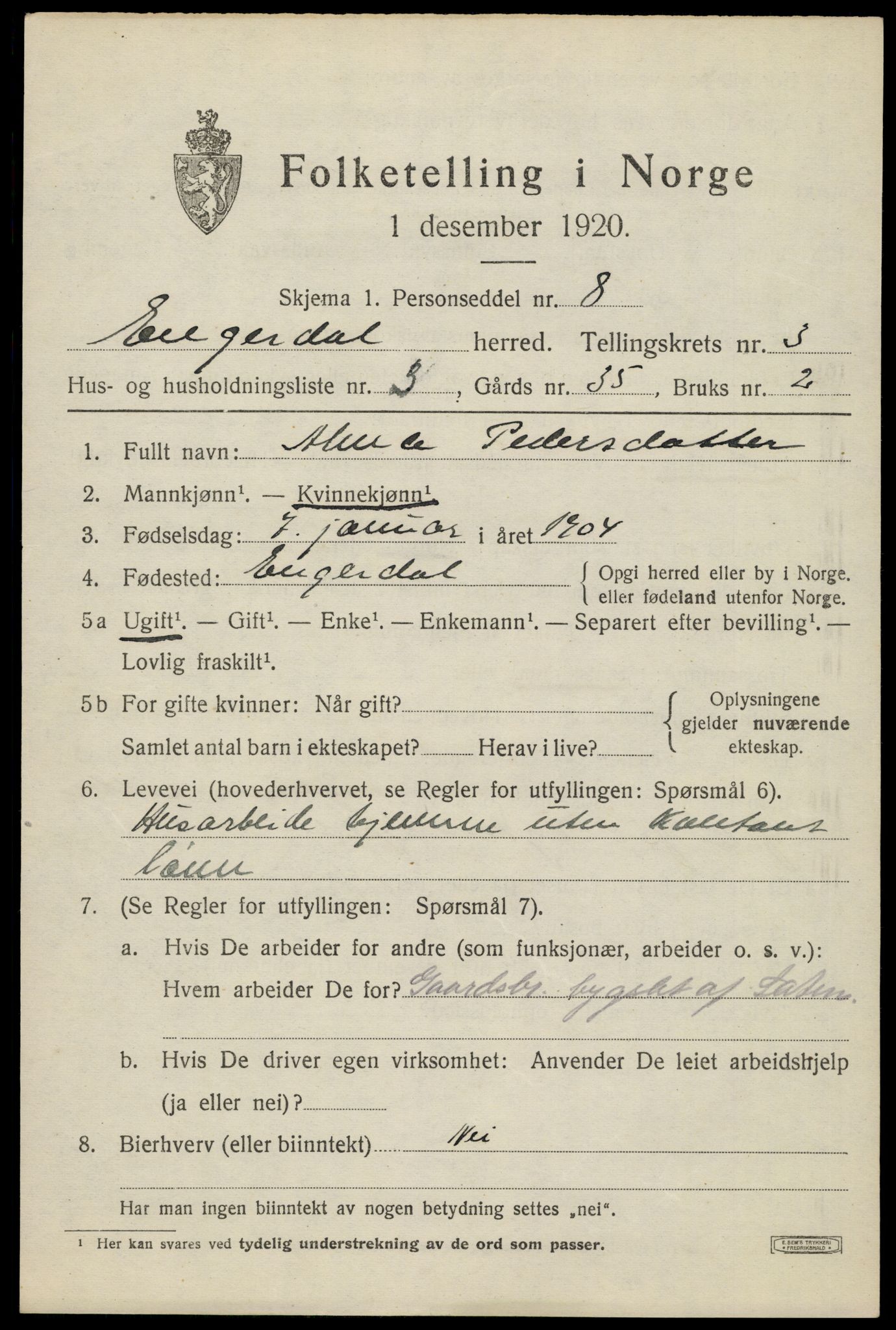 SAH, 1920 census for Engerdal, 1920, p. 1553