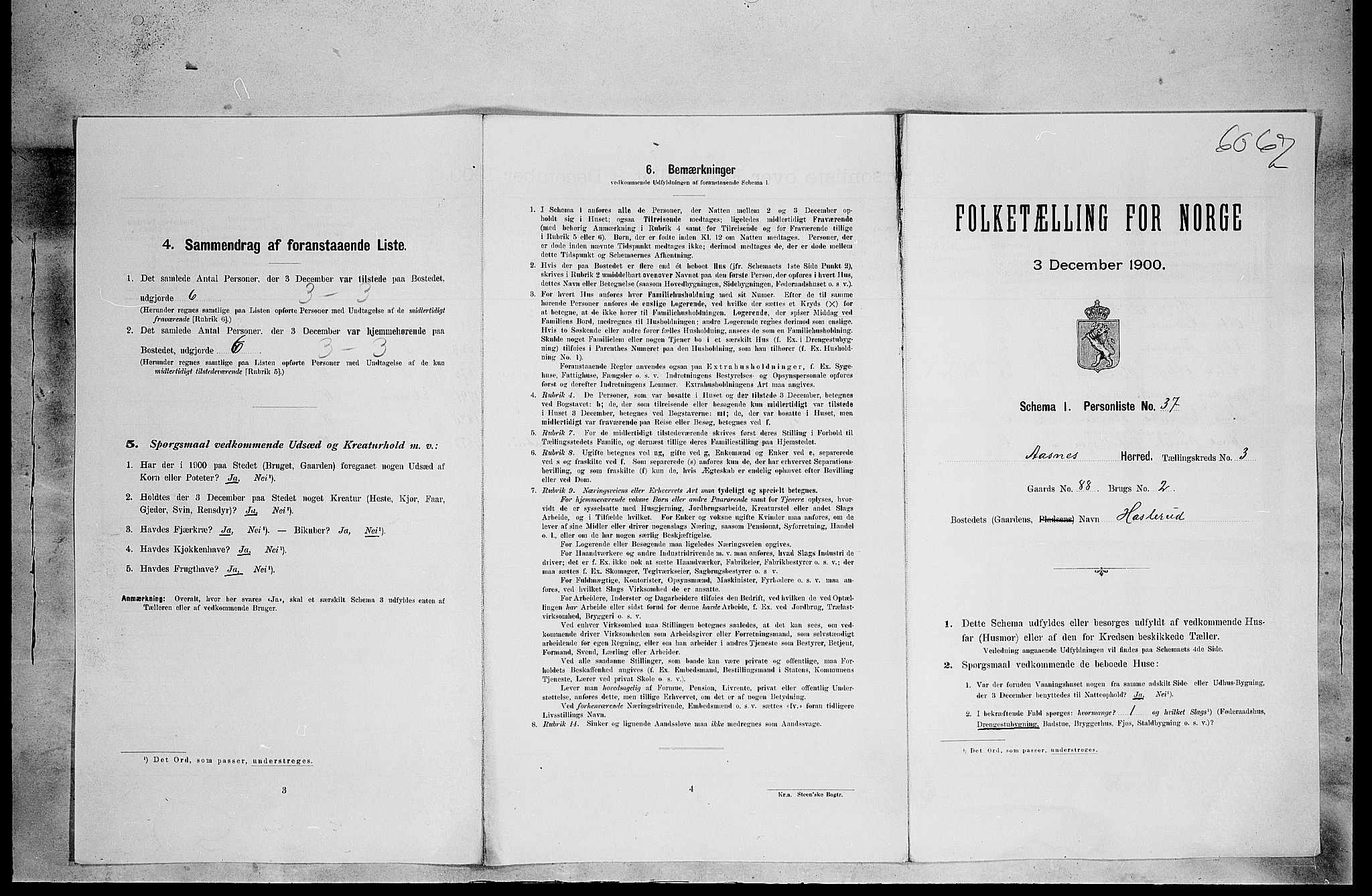 SAH, 1900 census for Åsnes, 1900, p. 492