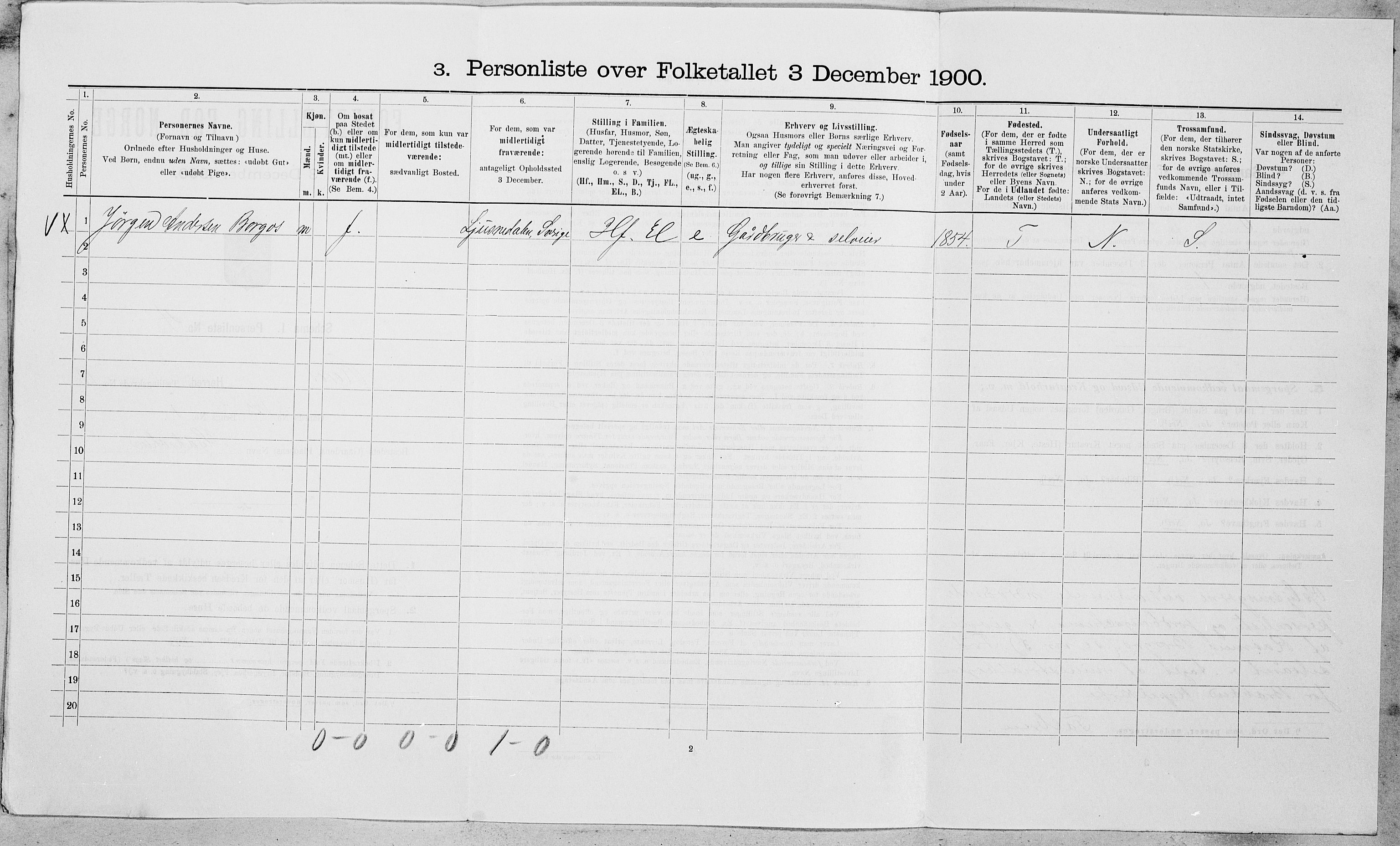SAT, 1900 census for Røros, 1900, p. 1297