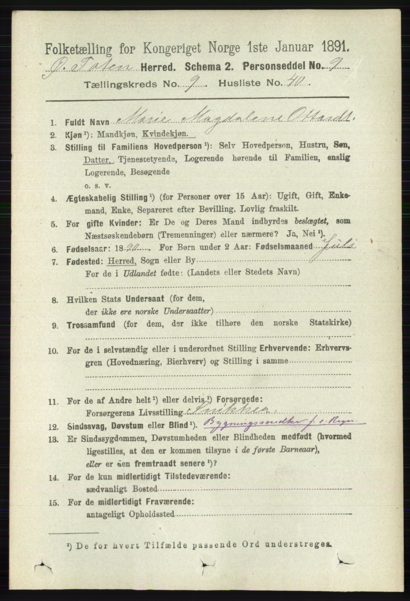 RA, 1891 census for 0528 Østre Toten, 1891, p. 5886