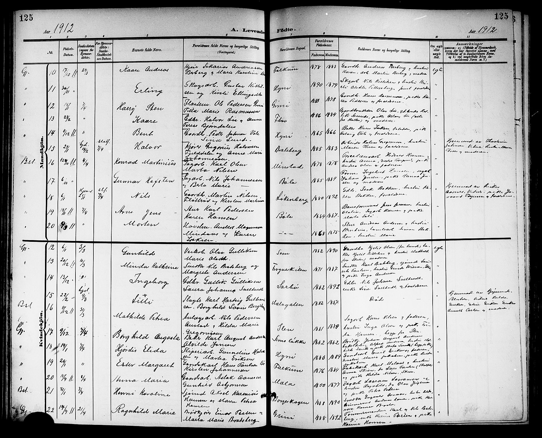 Gjerpen kirkebøker, SAKO/A-265/G/Ga/L0003: Parish register (copy) no. I 3, 1901-1919, p. 125