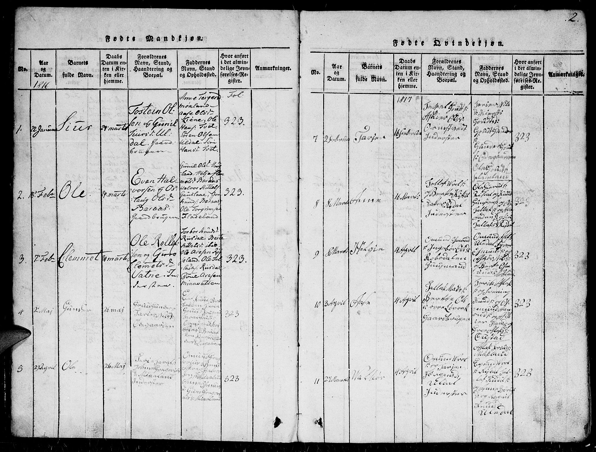 Herefoss sokneprestkontor, SAK/1111-0019/F/Fb/Fbc/L0001: Parish register (copy) no. B 1, 1816-1866, p. 2