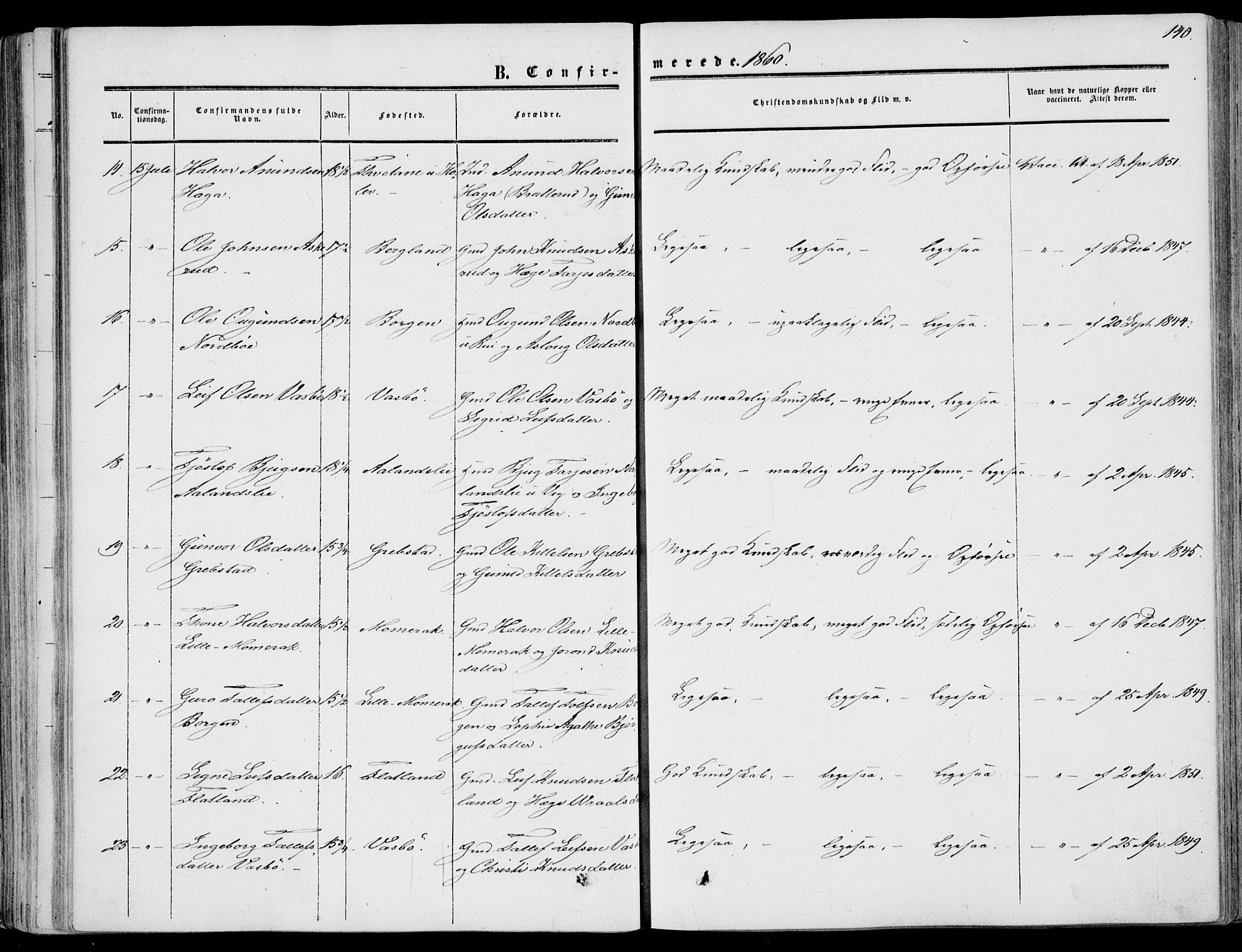 Fyresdal kirkebøker, SAKO/A-263/F/Fa/L0005: Parish register (official) no. I 5, 1855-1871, p. 140