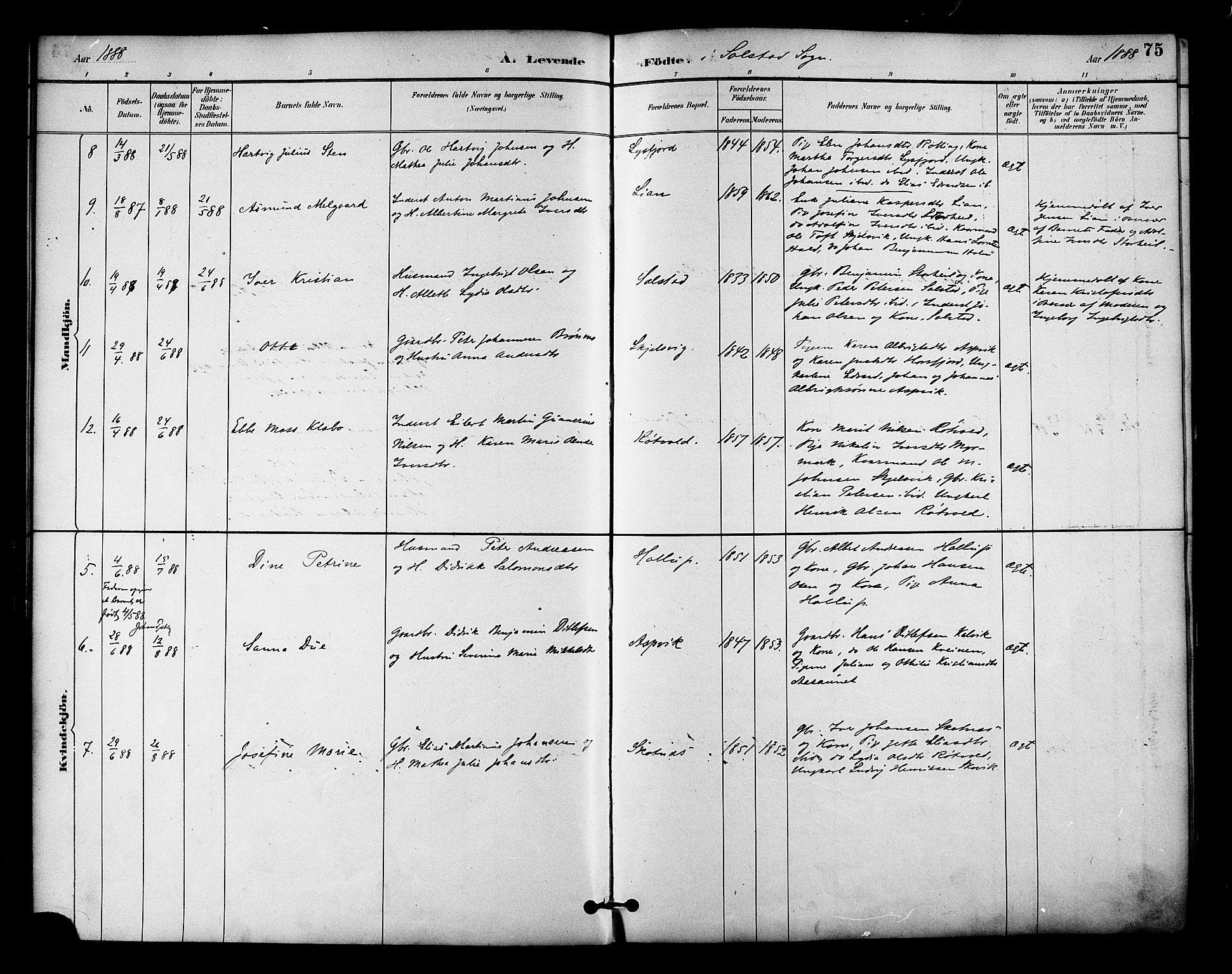 Ministerialprotokoller, klokkerbøker og fødselsregistre - Nordland, AV/SAT-A-1459/810/L0151: Parish register (official) no. 810A10 /2, 1885-1895, p. 75