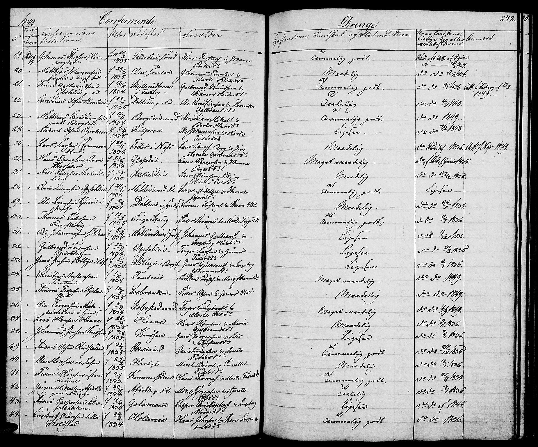 Ringsaker prestekontor, AV/SAH-PREST-014/L/La/L0005: Parish register (copy) no. 5, 1839-1850, p. 272