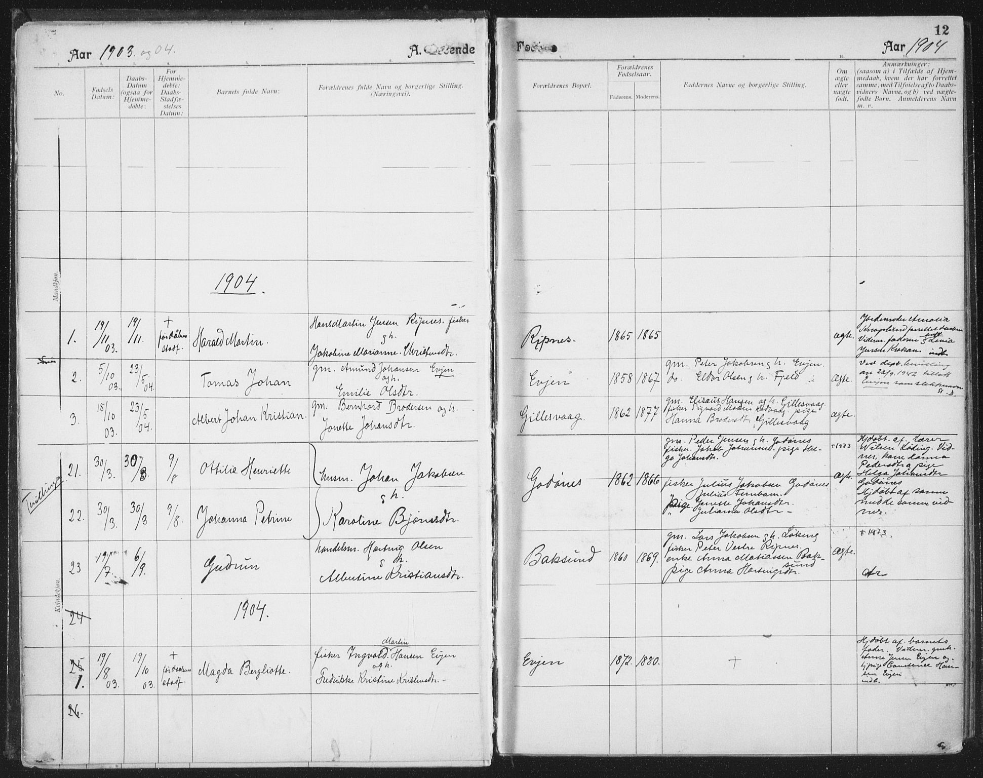 Ministerialprotokoller, klokkerbøker og fødselsregistre - Nordland, SAT/A-1459/804/L0081: Parish register (official) no. 804A02, 1901-1915, p. 12