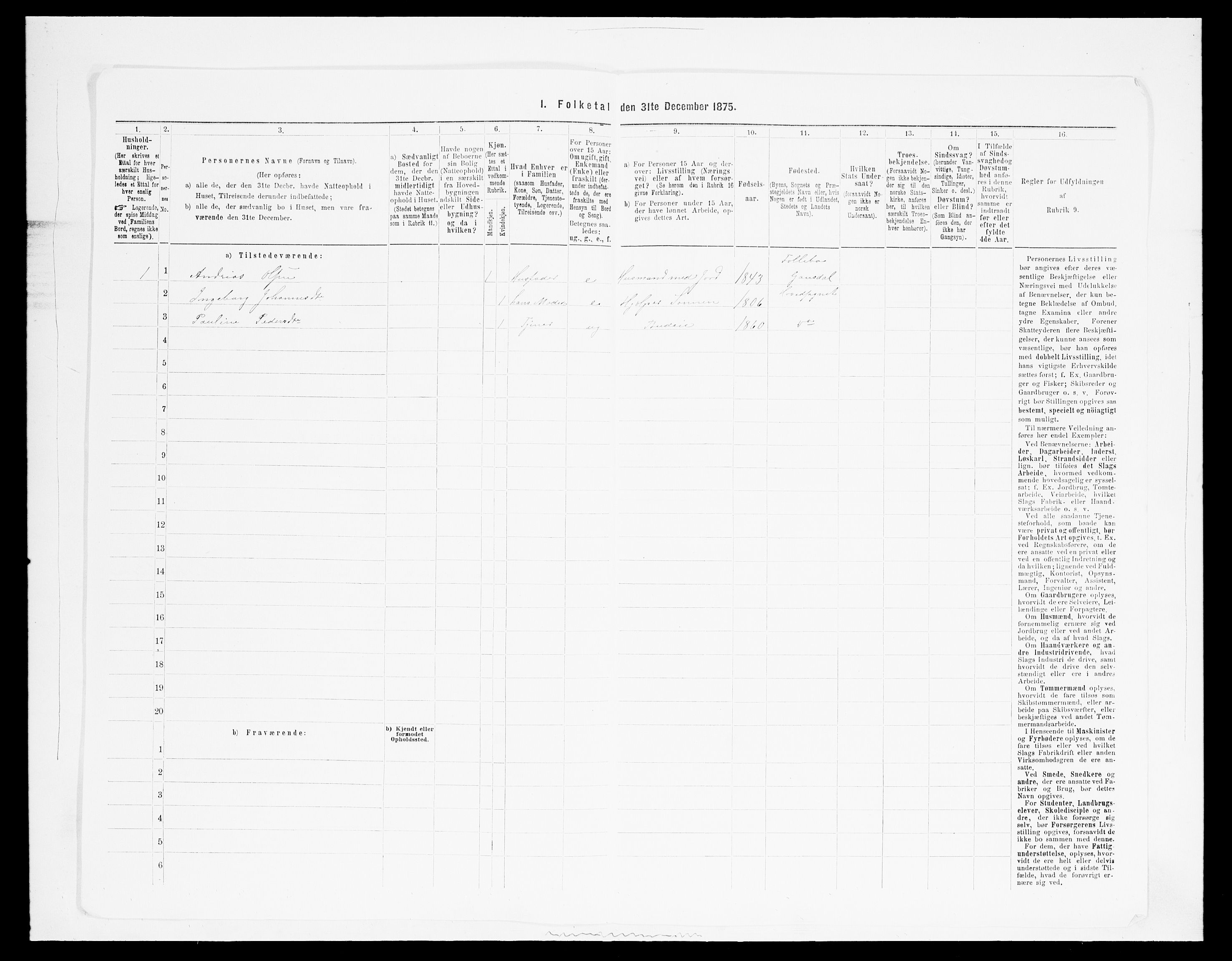 SAH, 1875 census for 0522P Gausdal, 1875, p. 398