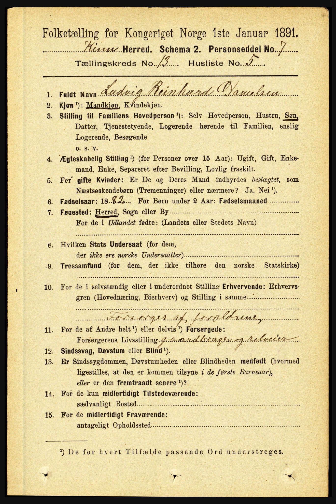 RA, 1891 census for 1437 Kinn, 1891, p. 5082