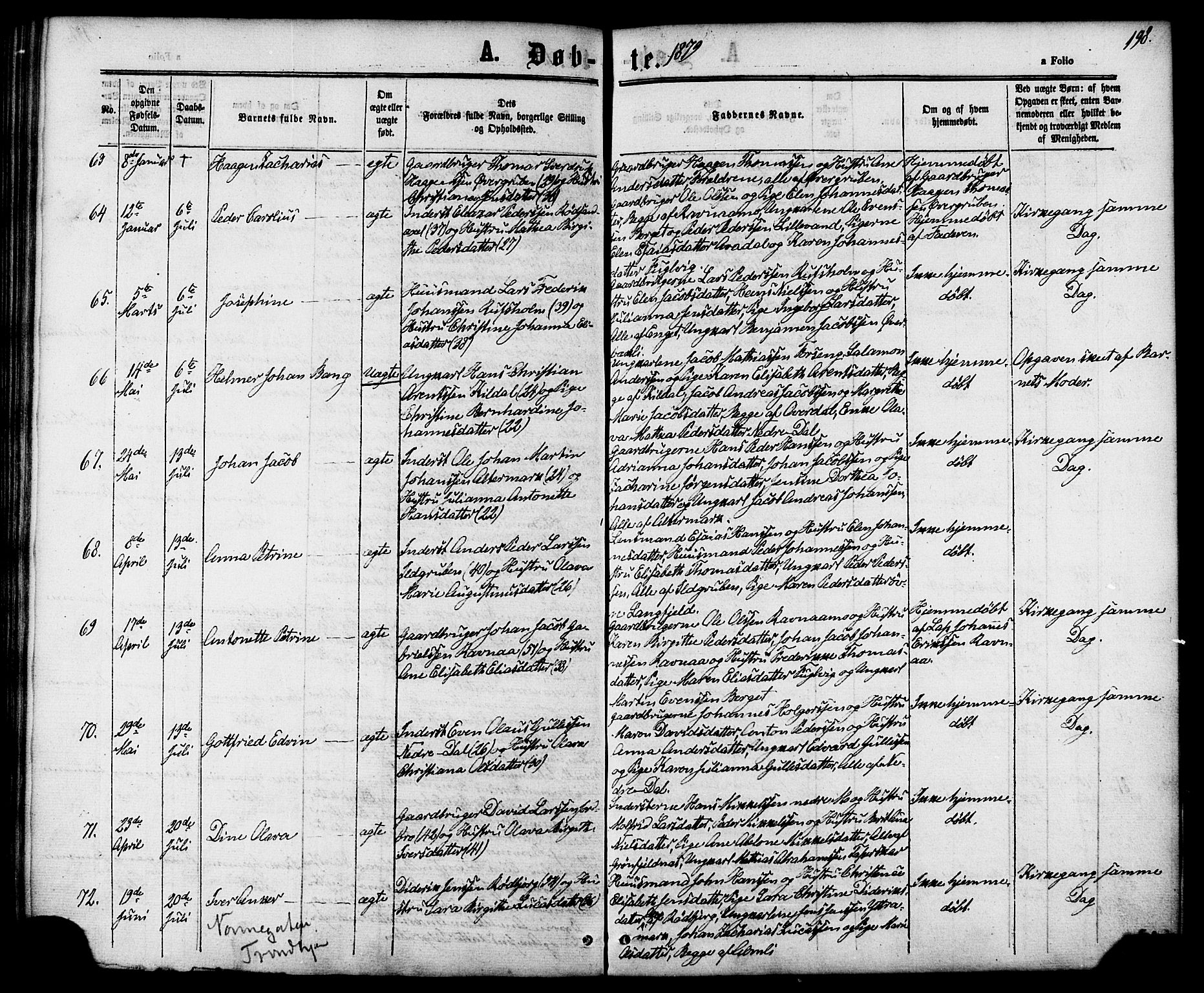 Ministerialprotokoller, klokkerbøker og fødselsregistre - Nordland, SAT/A-1459/827/L0393: Parish register (official) no. 827A05, 1863-1883, p. 198