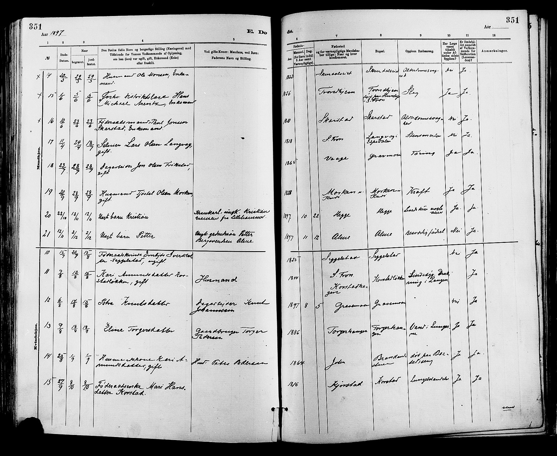 Sør-Fron prestekontor, AV/SAH-PREST-010/H/Ha/Haa/L0003: Parish register (official) no. 3, 1881-1897, p. 351