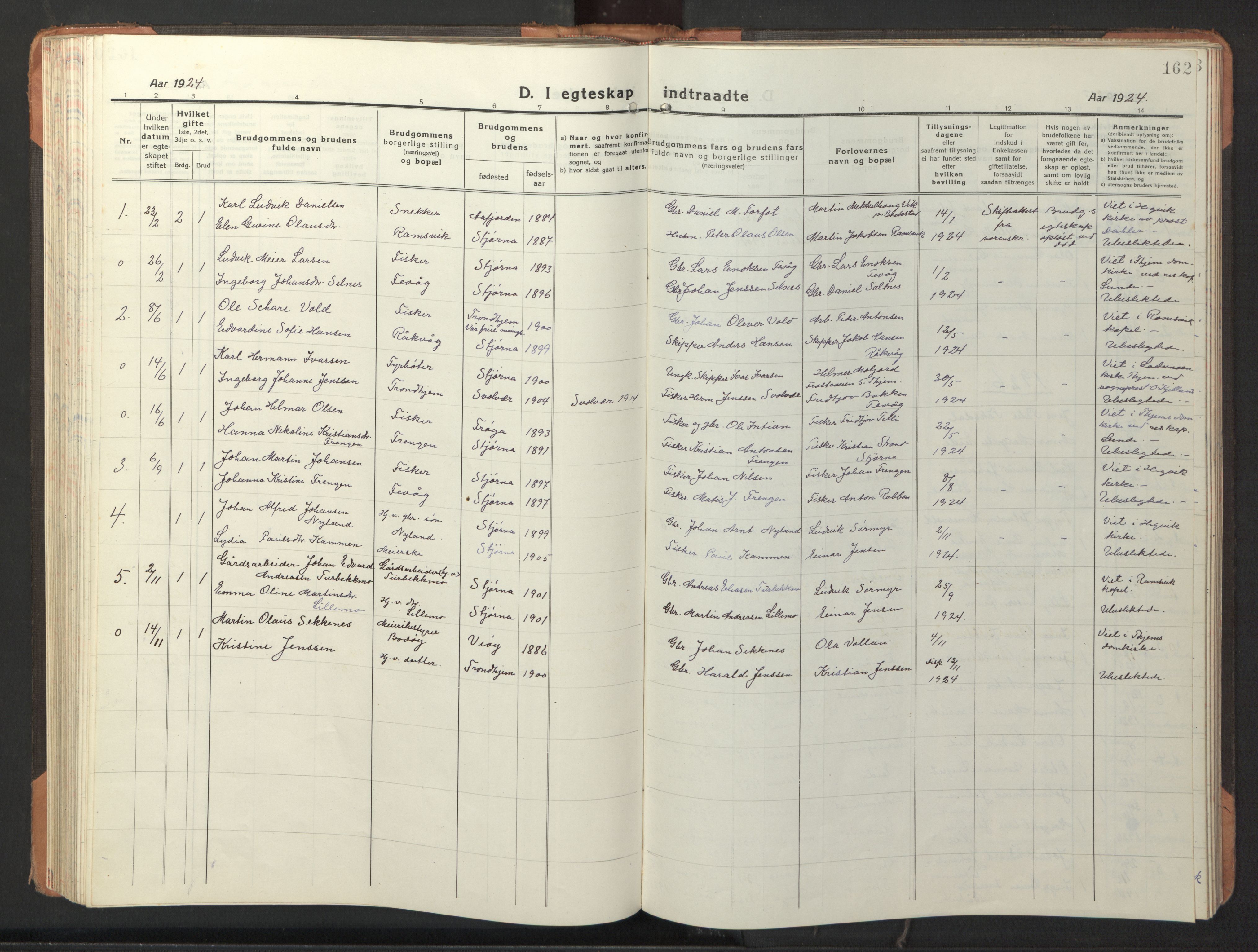 Ministerialprotokoller, klokkerbøker og fødselsregistre - Sør-Trøndelag, SAT/A-1456/653/L0658: Parish register (copy) no. 653C02, 1919-1947, p. 162