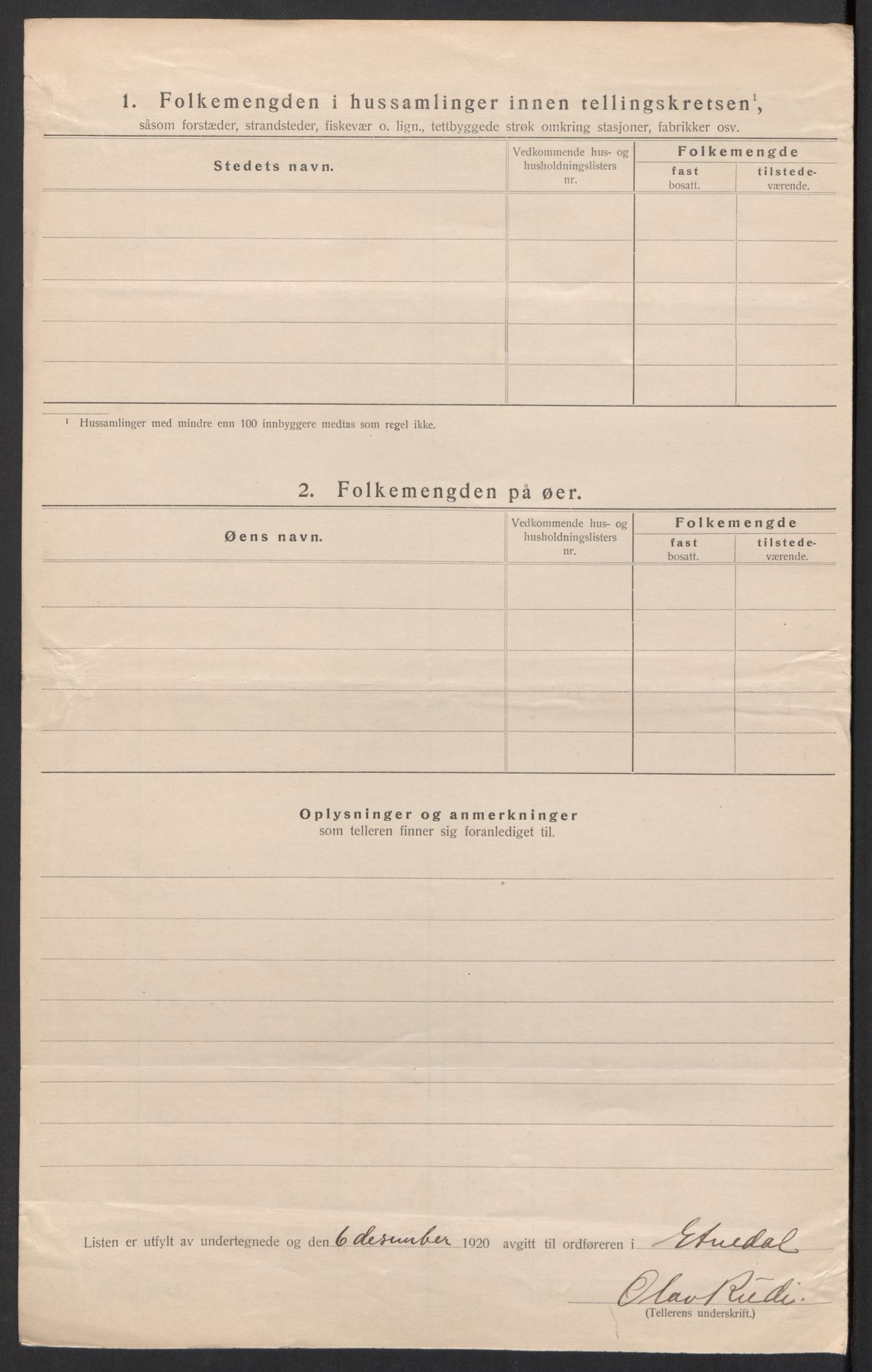 SAH, 1920 census for Etnedal, 1920, p. 36