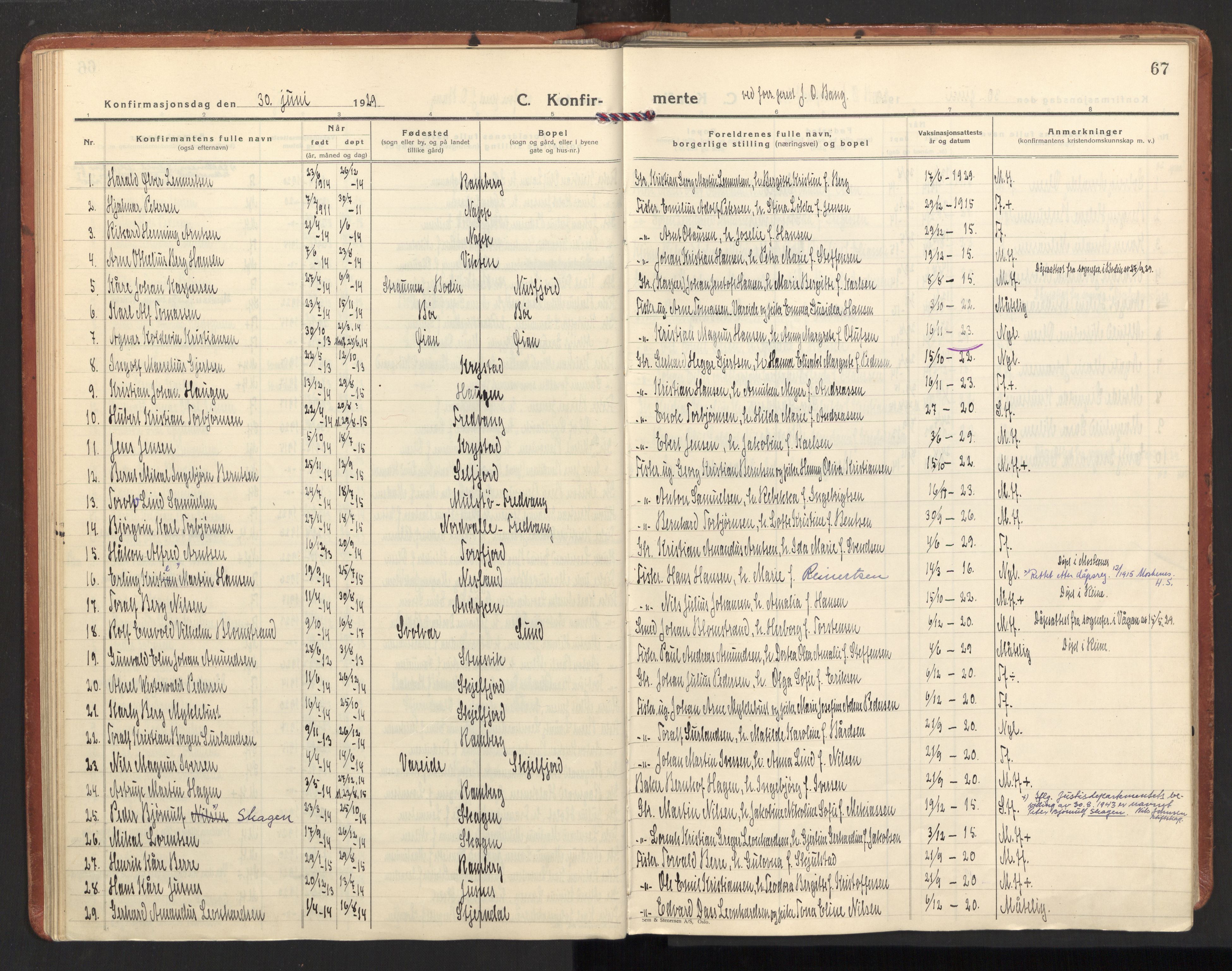 Ministerialprotokoller, klokkerbøker og fødselsregistre - Nordland, SAT/A-1459/885/L1211: Parish register (official) no. 885A11, 1927-1938, p. 67