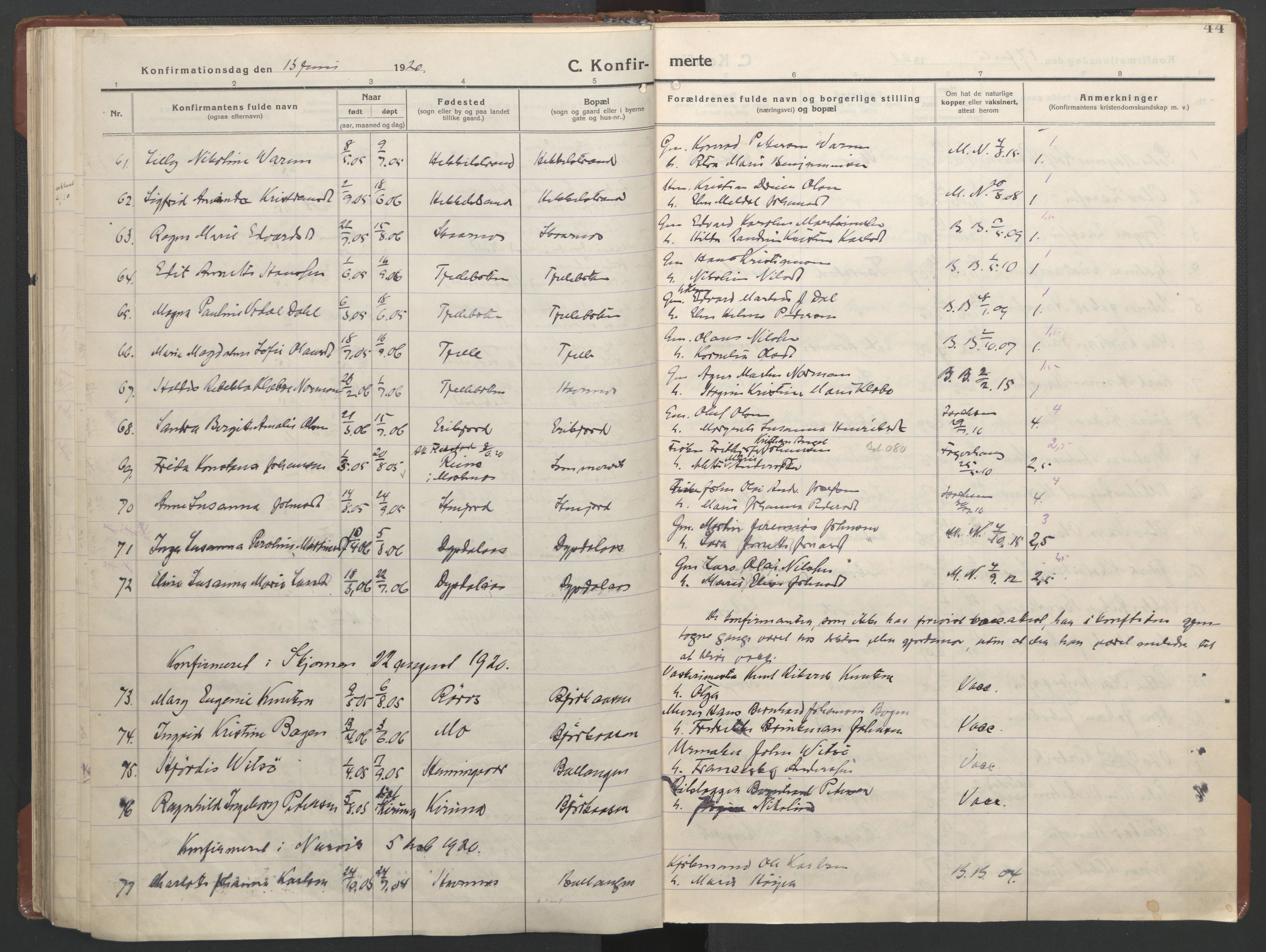 Ministerialprotokoller, klokkerbøker og fødselsregistre - Nordland, AV/SAT-A-1459/863/L0918: Parish register (copy) no. 863C08, 1906-1921, p. 44