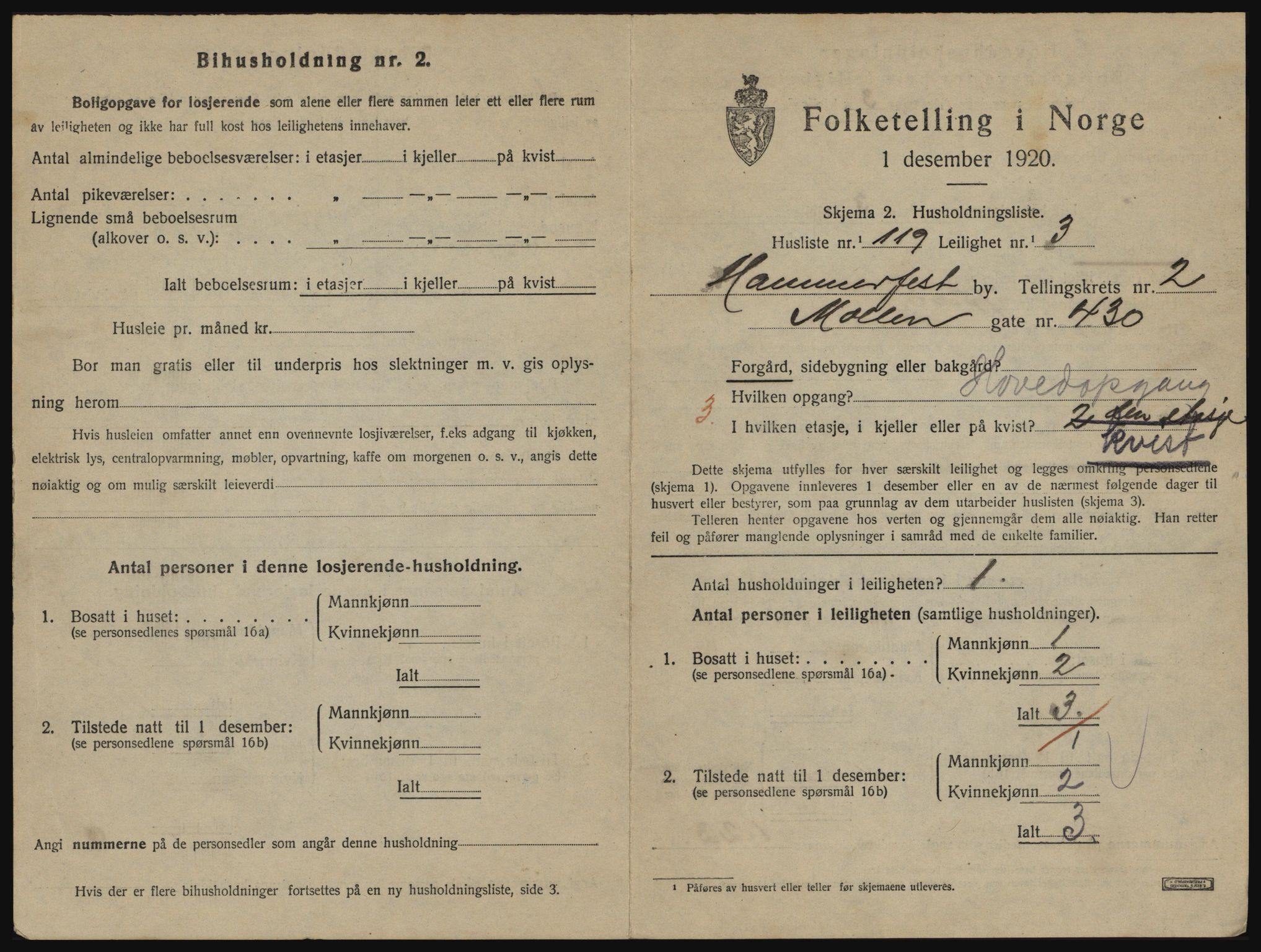 SATØ, 1920 census for Hammerfest, 1920, p. 2254
