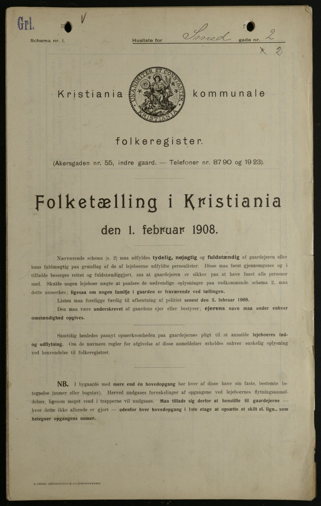 OBA, Municipal Census 1908 for Kristiania, 1908, p. 87424