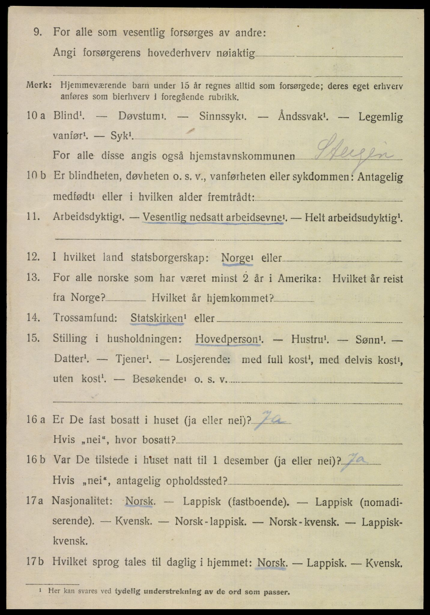 SAT, 1920 census for Steigen, 1920, p. 1365