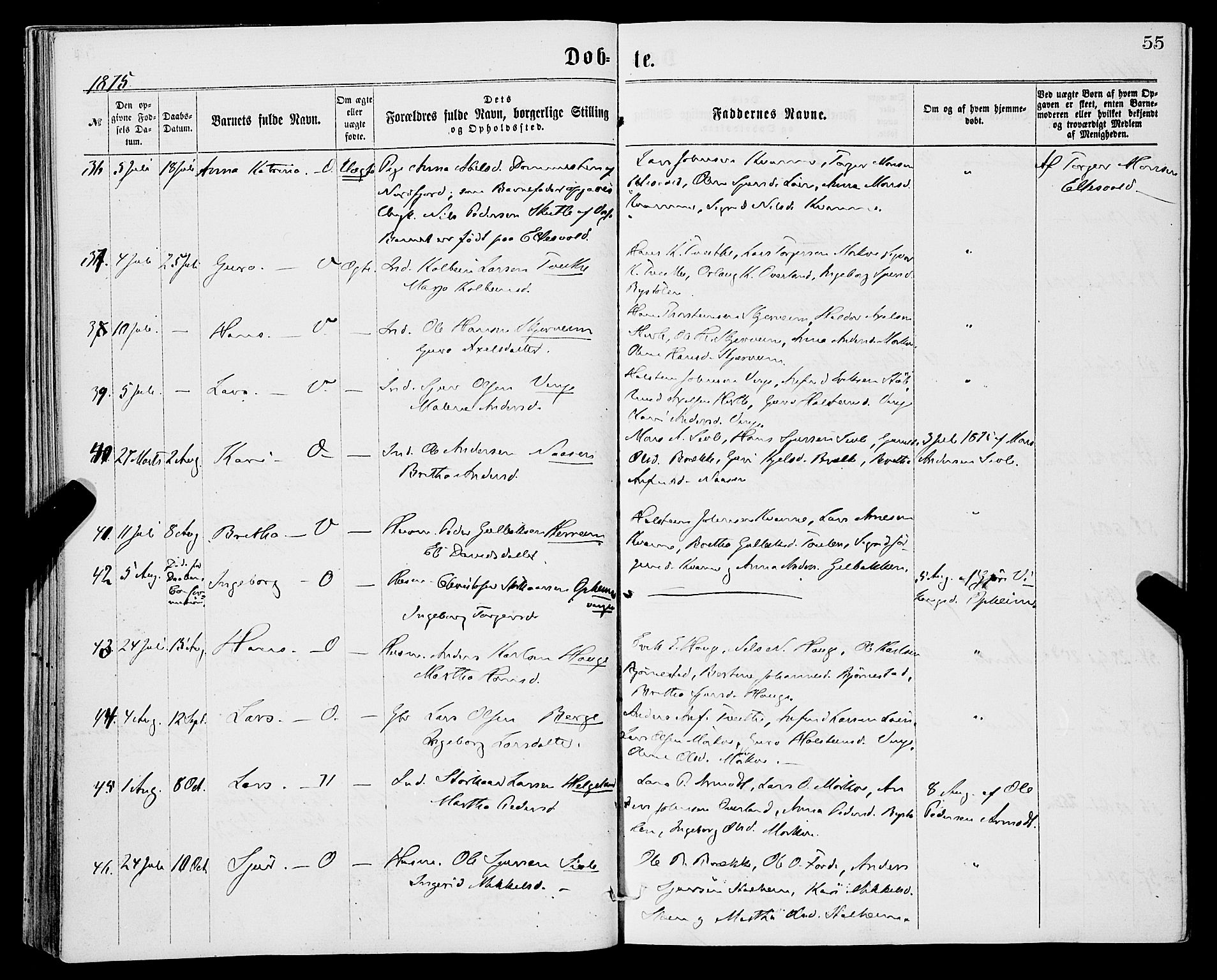 Vossestrand Sokneprestembete, AV/SAB-A-79101/H/Haa: Parish register (official) no. A 1, 1866-1877, p. 55