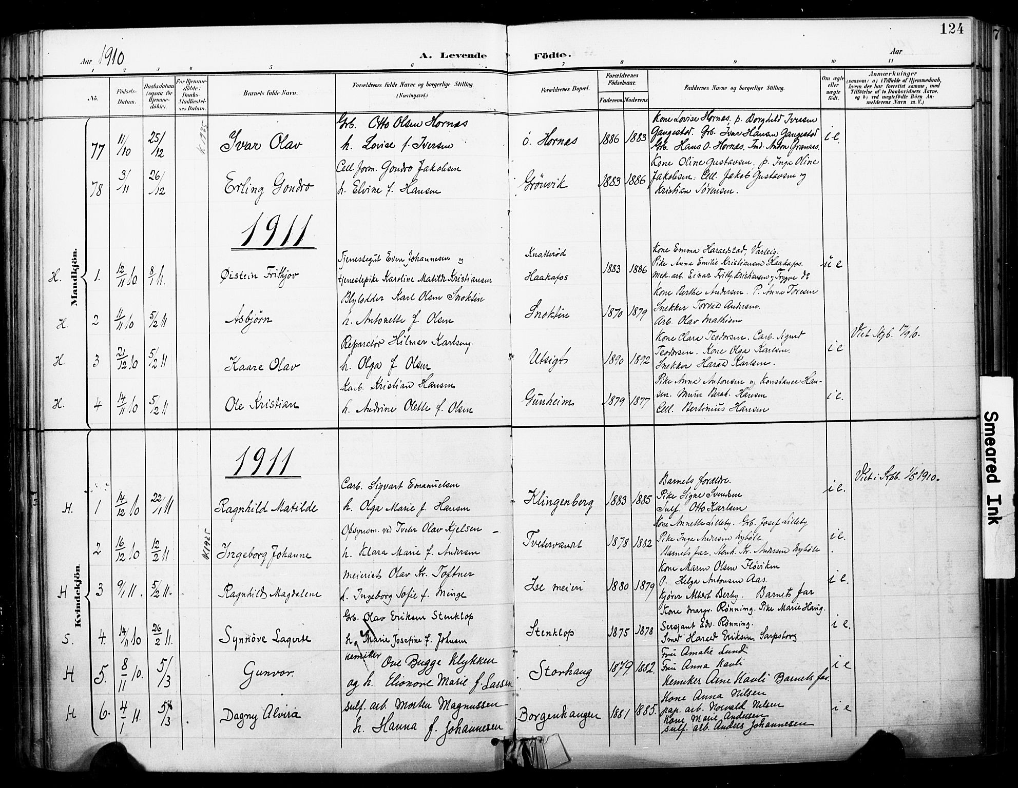 Skjeberg prestekontor Kirkebøker, SAO/A-10923/F/Fa/L0010: Parish register (official) no. I 10, 1898-1911, p. 124