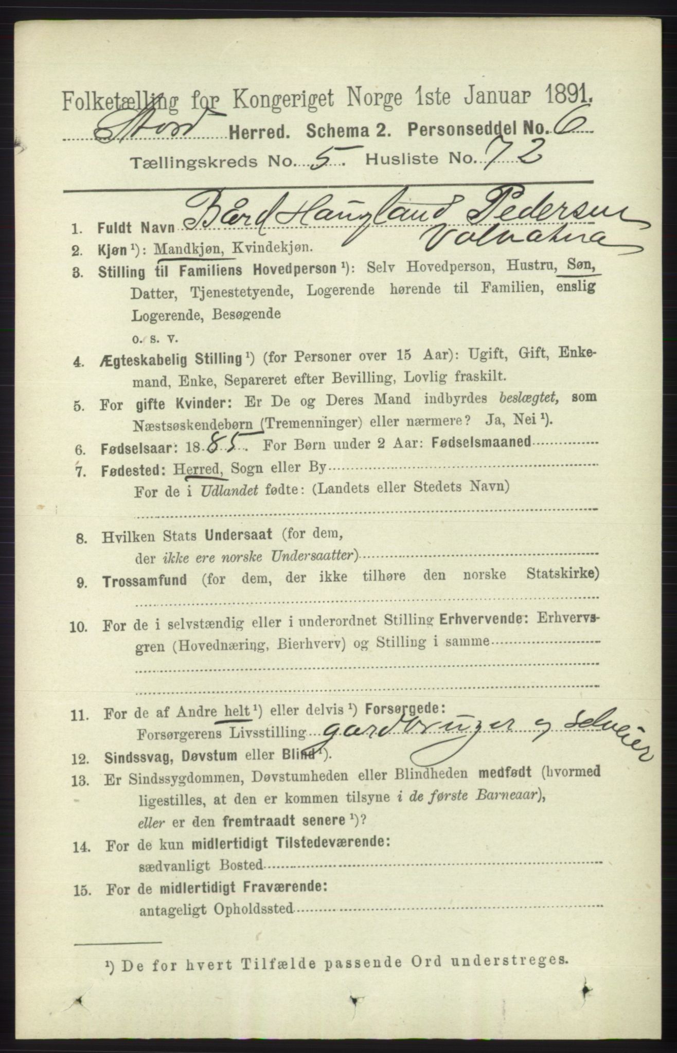 RA, 1891 census for 1221 Stord, 1891, p. 2066