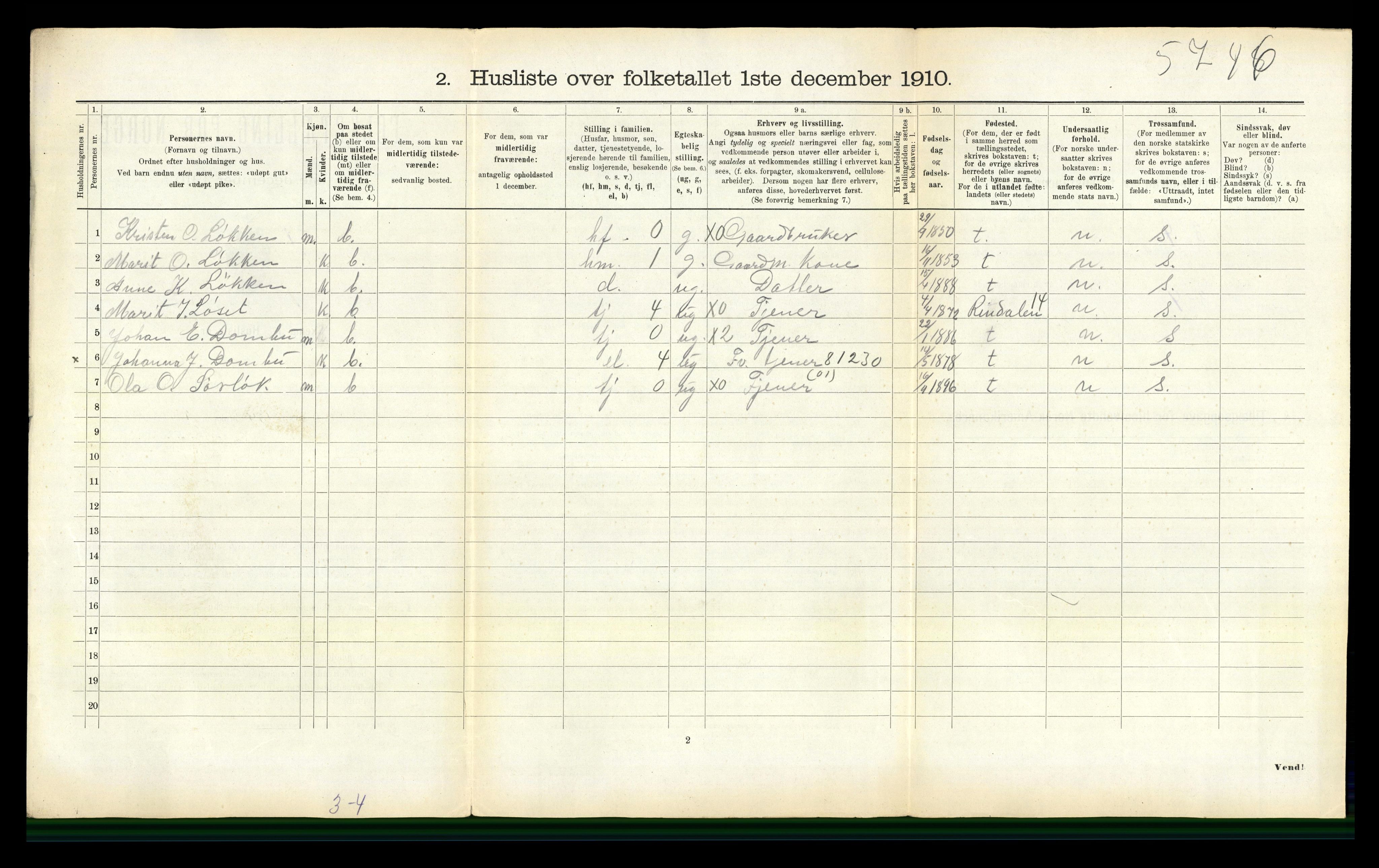 RA, 1910 census for Meldal, 1910, p. 1000