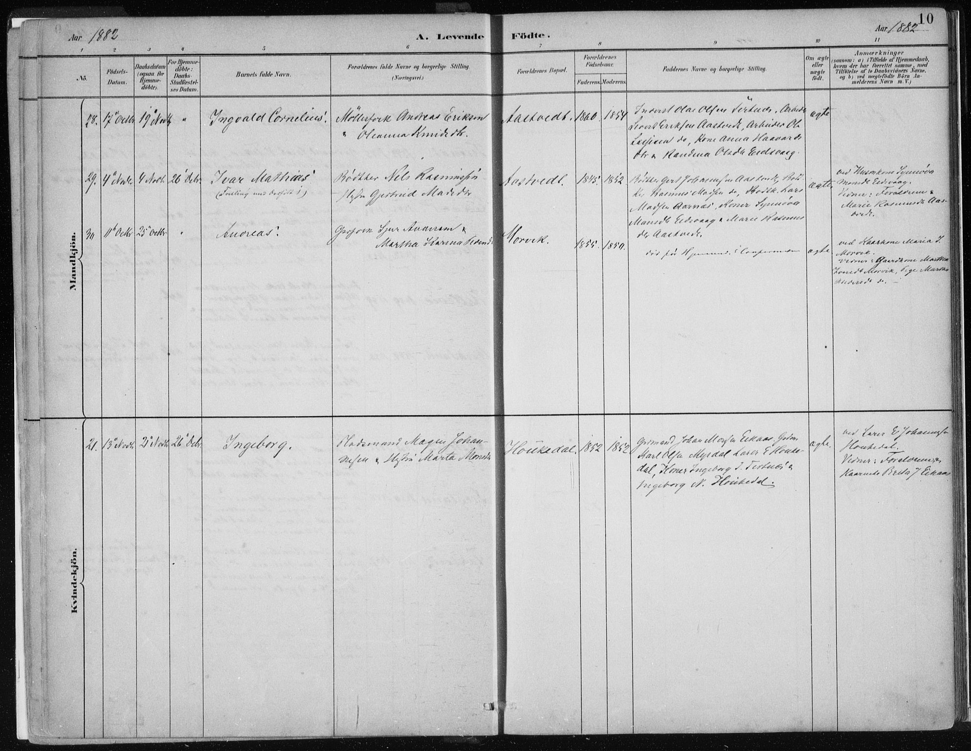 Hamre sokneprestembete, SAB/A-75501/H/Ha/Haa/Haad/L0001: Parish register (official) no. D  1, 1882-1906, p. 10