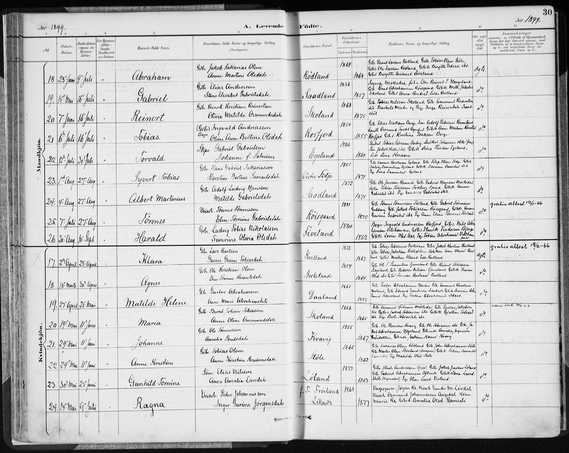 Lyngdal sokneprestkontor, AV/SAK-1111-0029/F/Fa/Fac/L0012: Parish register (official) no. A 12, 1894-1918, p. 30