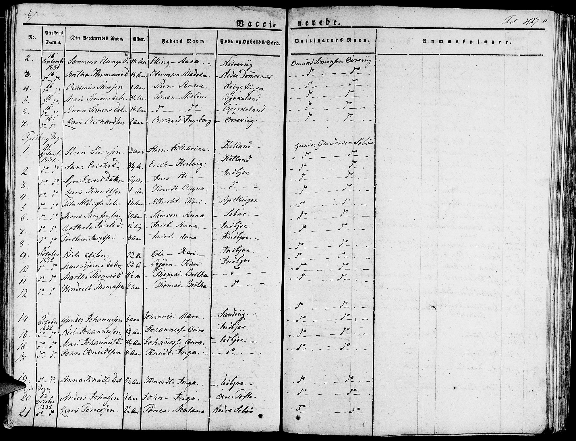 Fjelberg sokneprestembete, SAB/A-75201/H/Haa: Parish register (official) no. A 5, 1822-1834, p. 427