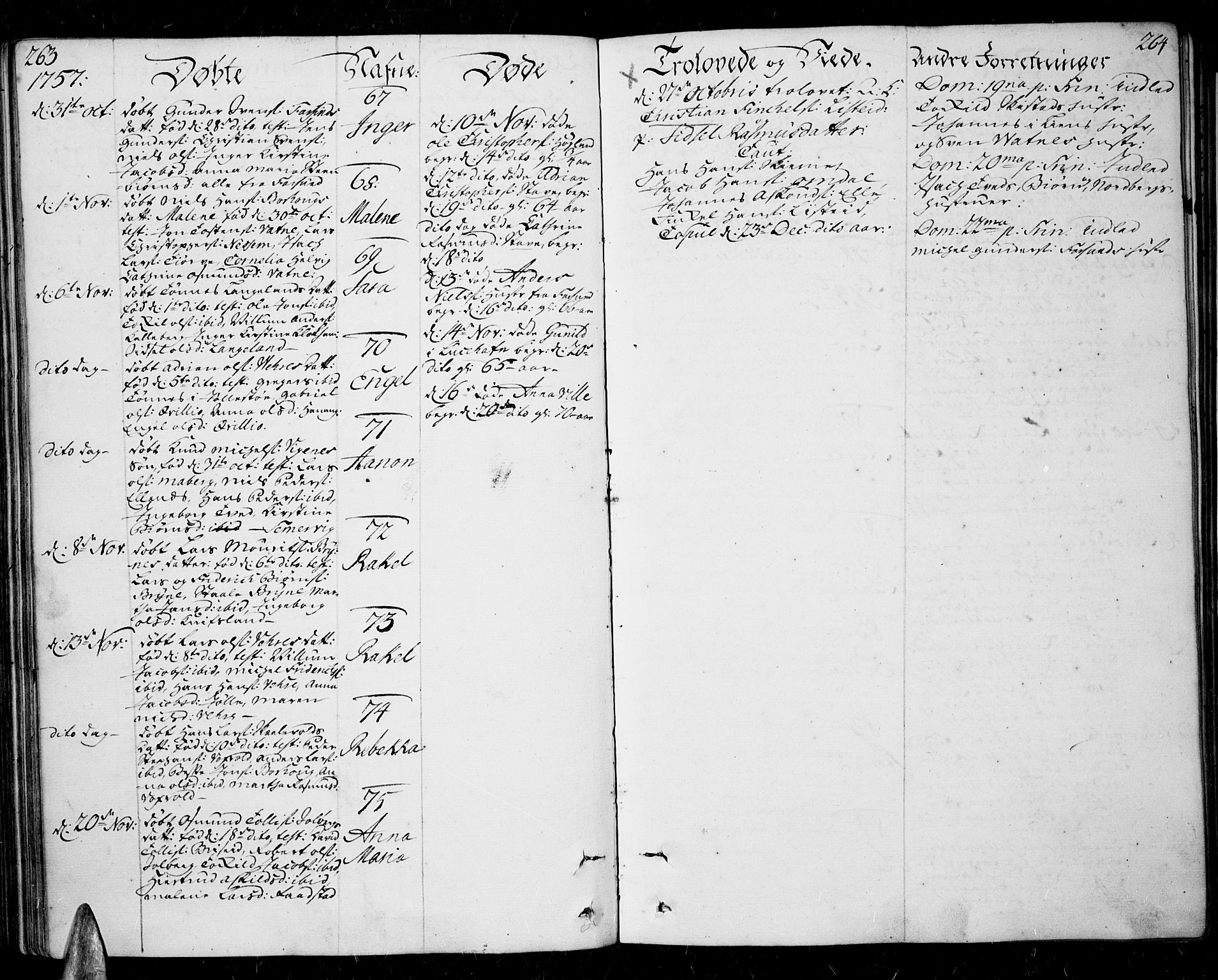 Lista sokneprestkontor, AV/SAK-1111-0027/F/Fa/L0003: Parish register (official) no. A 3 /1, 1743-1767, p. 263-264