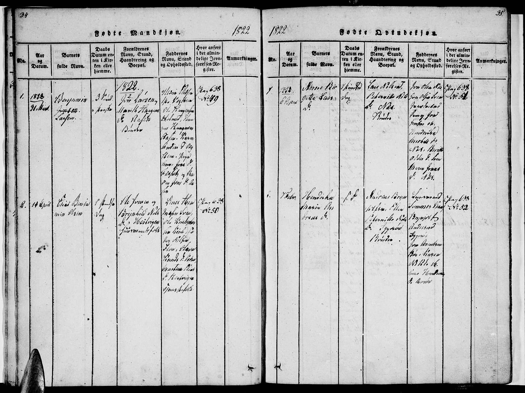 Ministerialprotokoller, klokkerbøker og fødselsregistre - Nordland, AV/SAT-A-1459/816/L0239: Parish register (official) no. 816A05, 1820-1845, p. 34-35