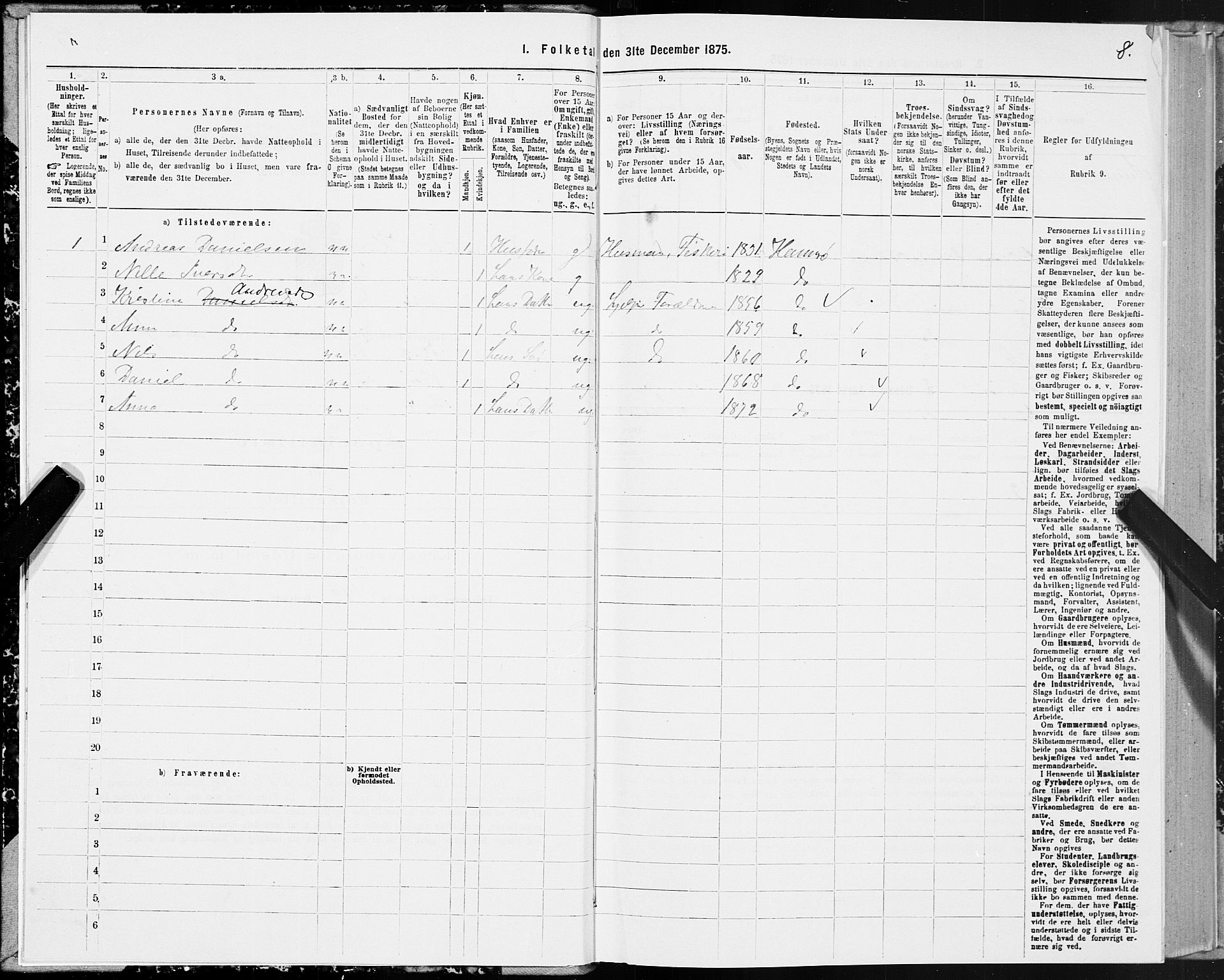 SAT, 1875 census for 1849P Hamarøy, 1875, p. 1008