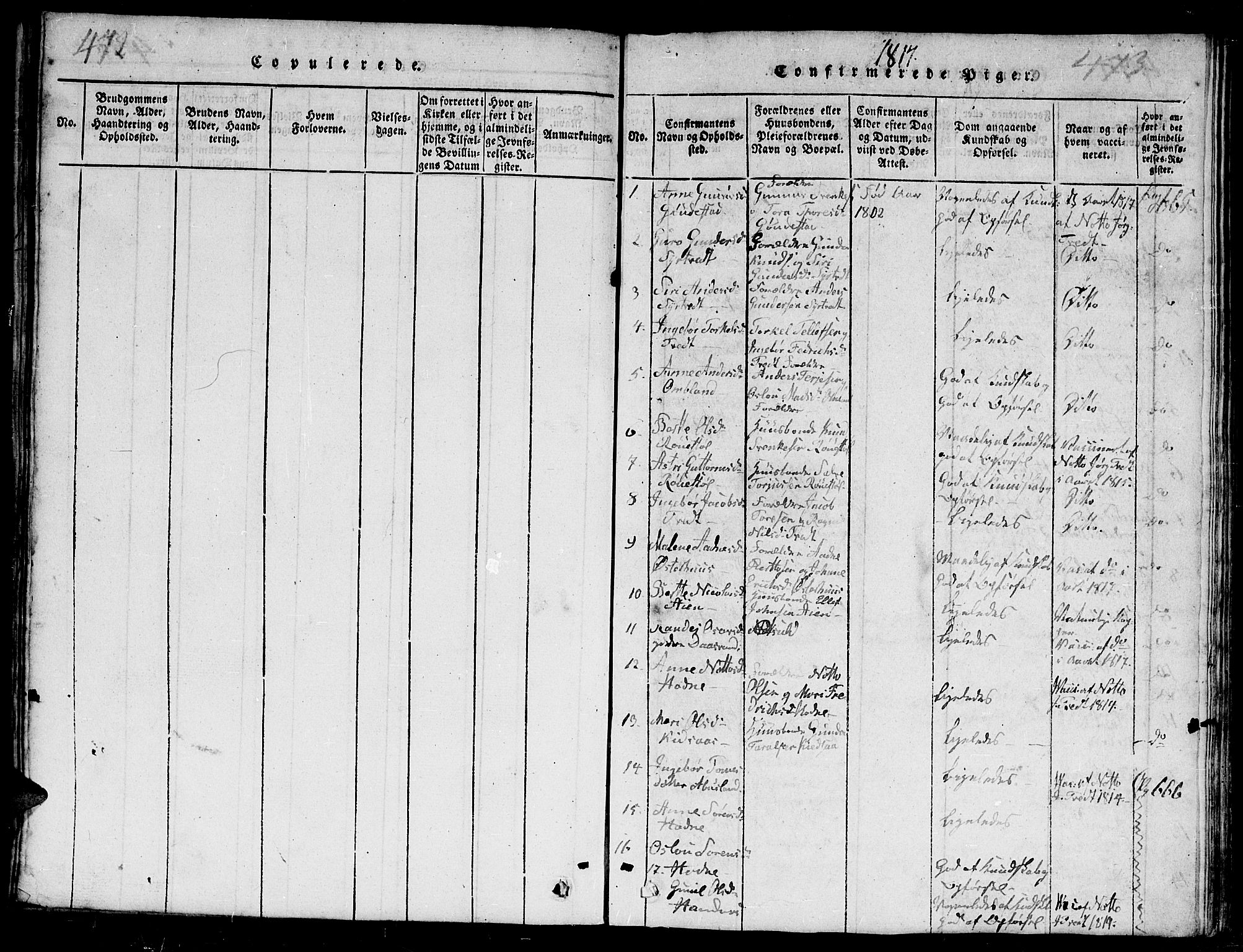 Evje sokneprestkontor, SAK/1111-0008/F/Fb/Fba/L0001: Parish register (copy) no. B 1, 1816-1842, p. 472-473