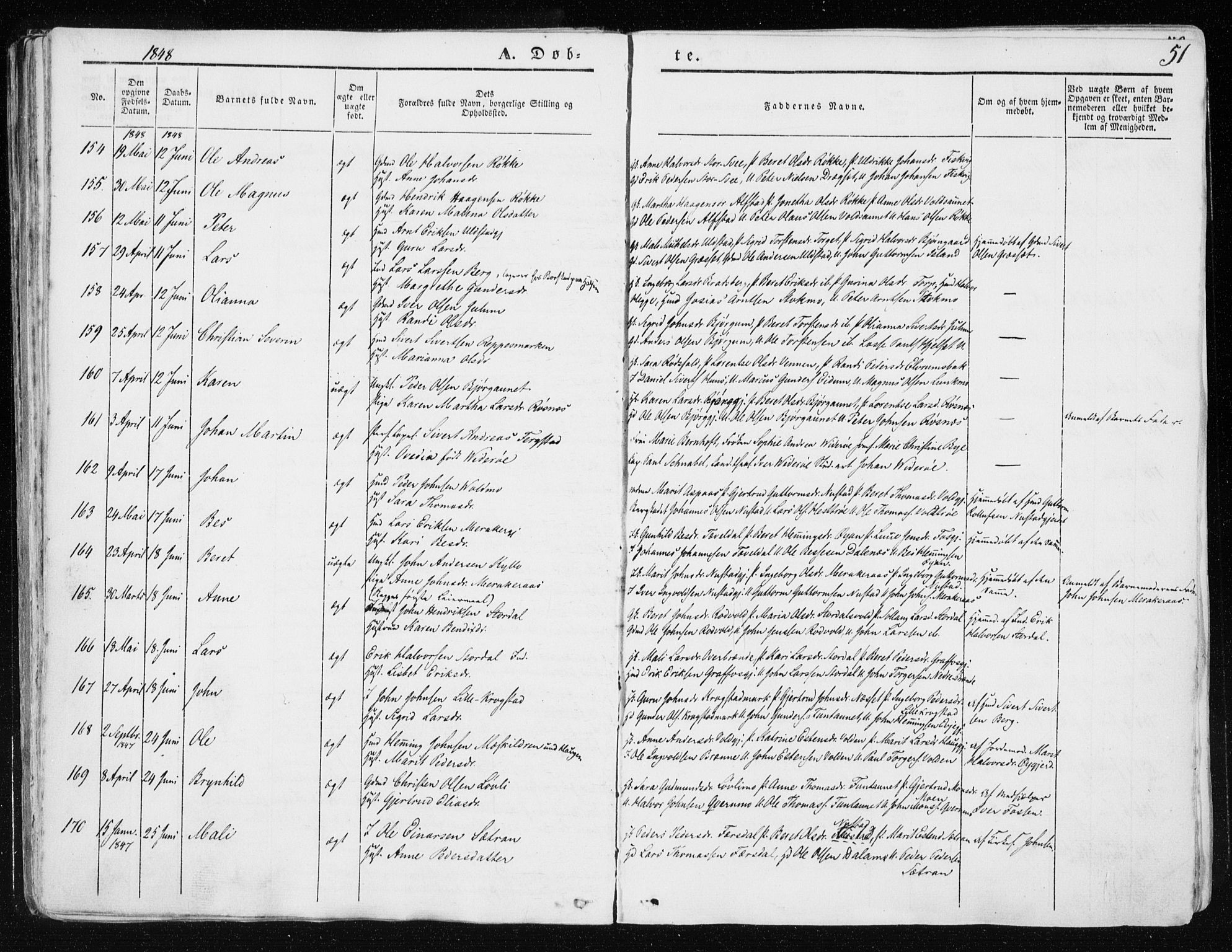 Ministerialprotokoller, klokkerbøker og fødselsregistre - Nord-Trøndelag, SAT/A-1458/709/L0074: Parish register (official) no. 709A14, 1845-1858, p. 51